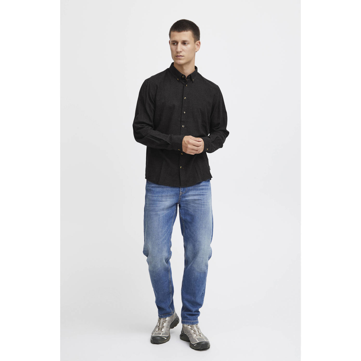Blend gemêleerd regular fit overhemd BHBurley zwart