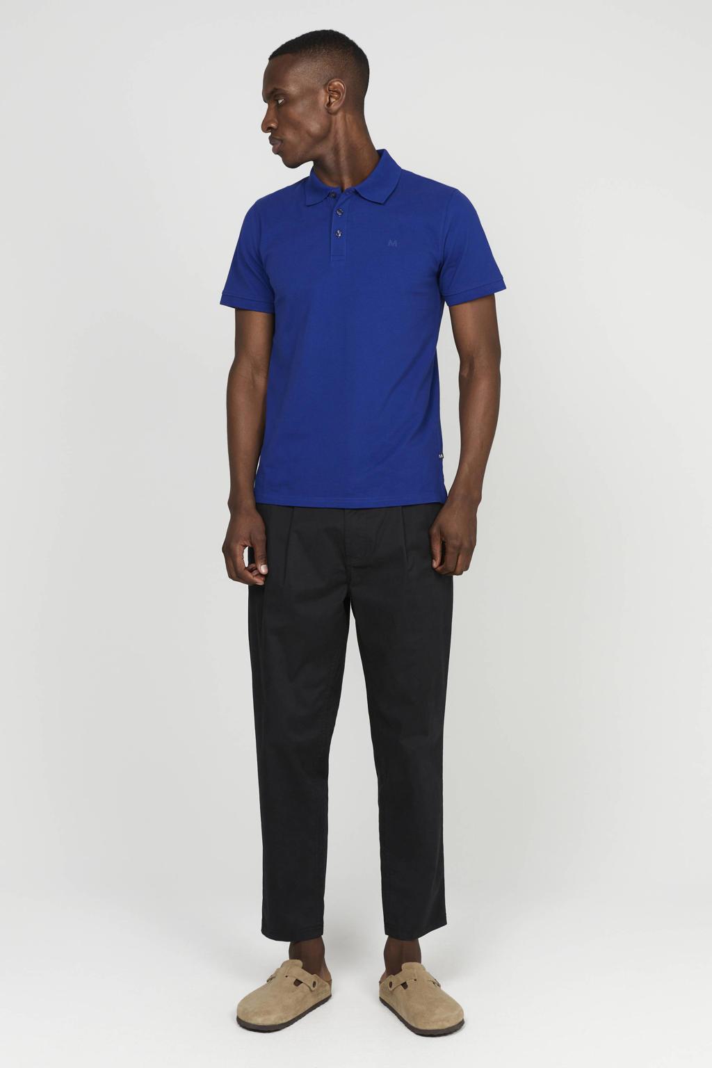 Blauwe heren Matinique gemêleerde regular fit polo MApoleo Cobalt van katoen met korte mouwen, klassieke kraag en knoopsluiting