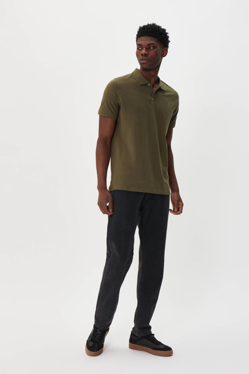 Donkergroene heren Matinique gemêleerde regular fit polo MApoleo Olive Night Melange van katoen met korte mouwen, klassieke kraag en knoopsluiting