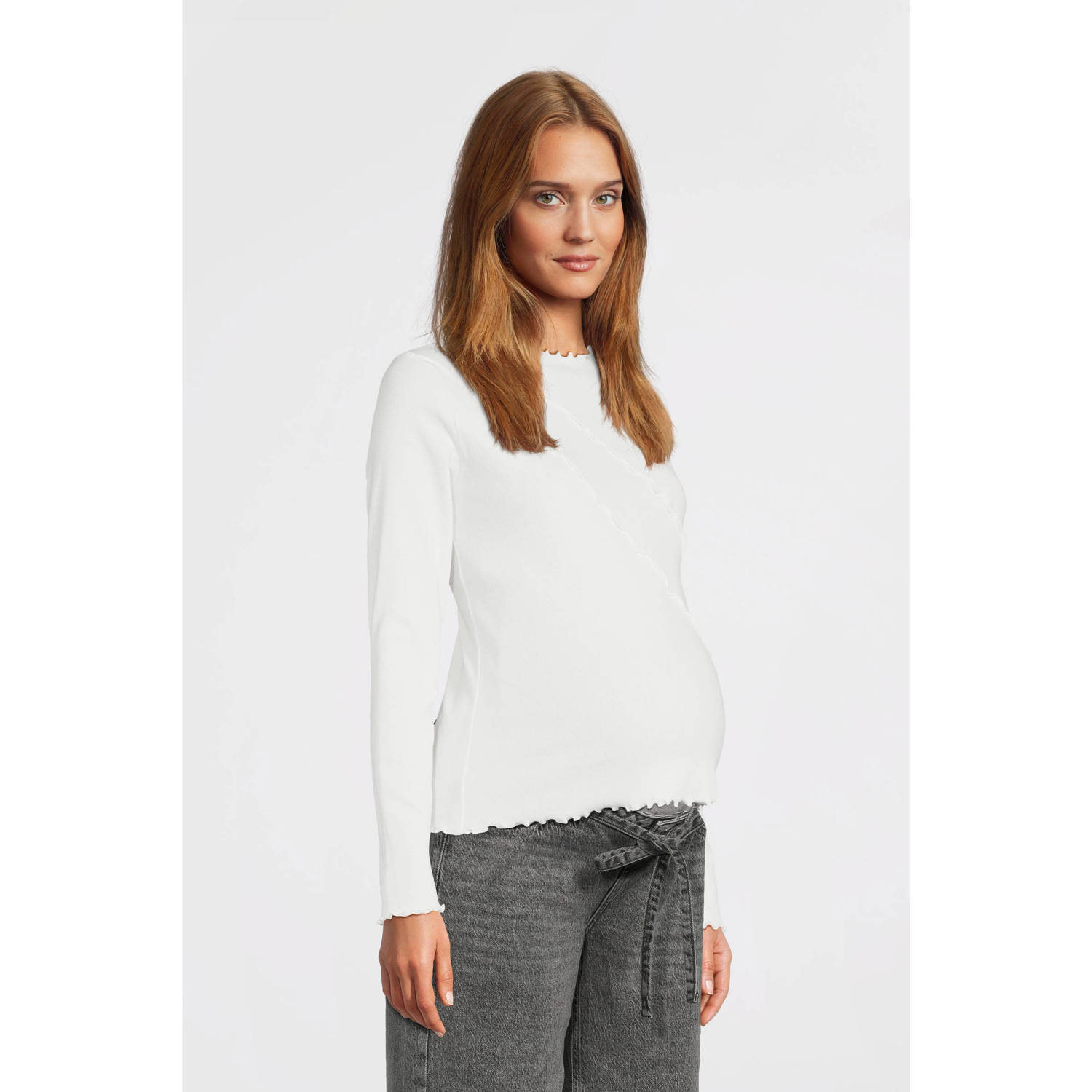 Mamalicious zwangerschapstop MLSTINA Wit Dames Stretchkatoen Ronde hals XL