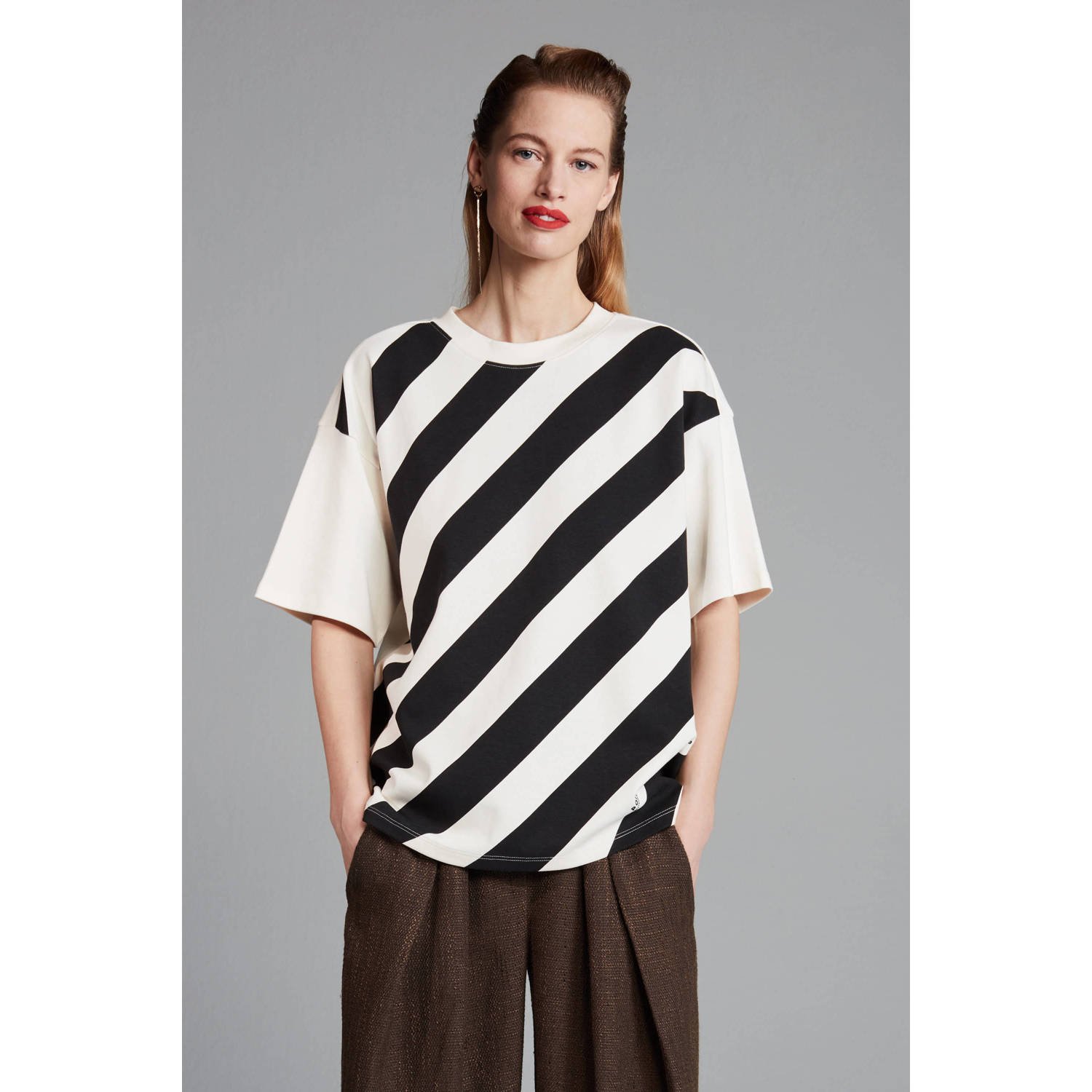 POM Amsterdam X Claes Iversen gestreept T-shirt wit zwart