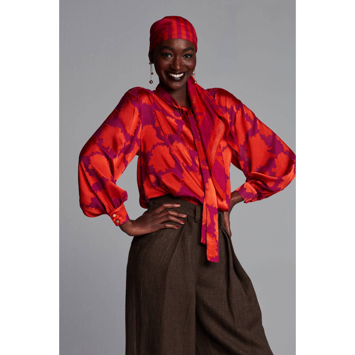 POM Amsterdam X Claes Iversen blouse Naomi met all over print oranje roze