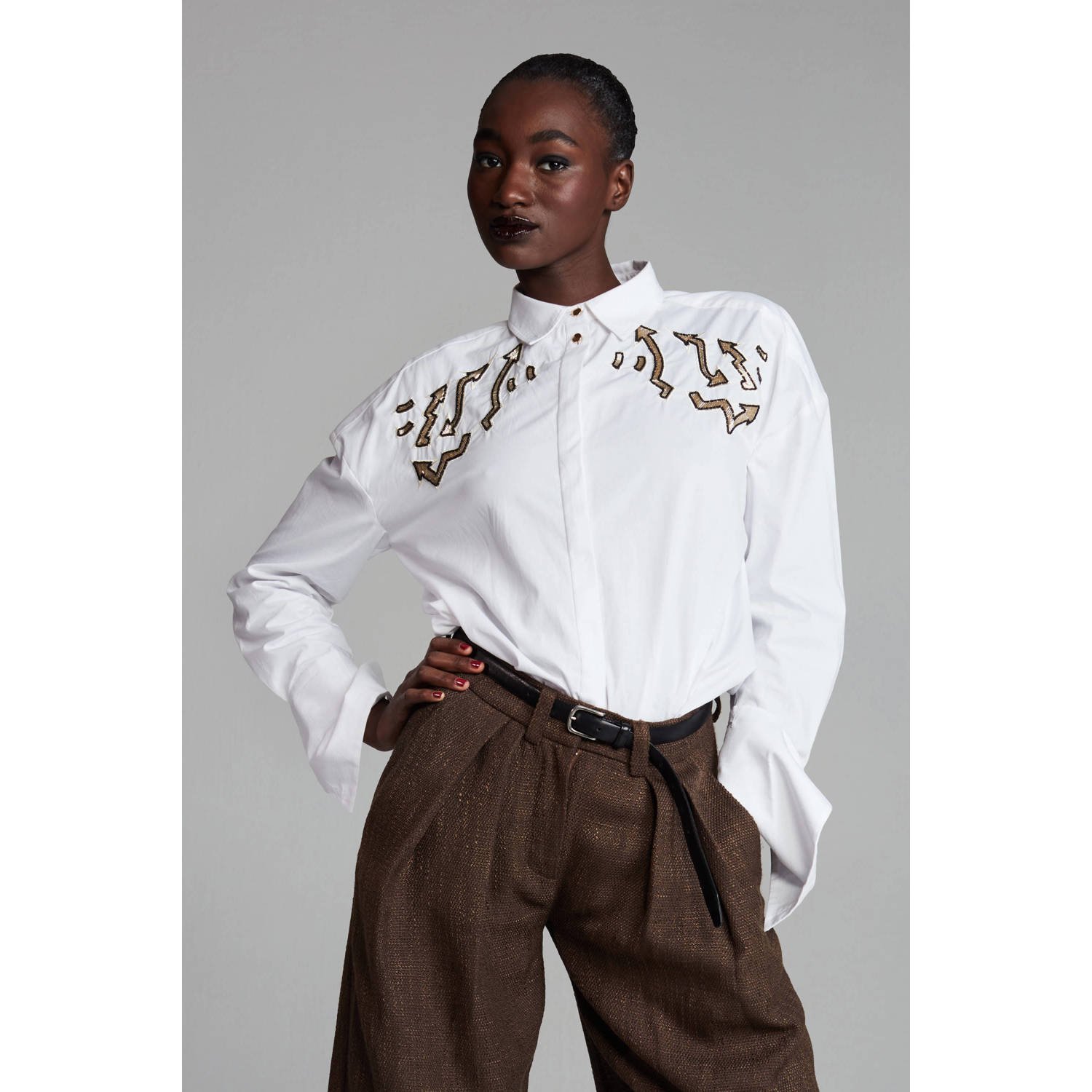 POM Amsterdam X Claes Iversen blouse Brooke met printopdruk wit crème