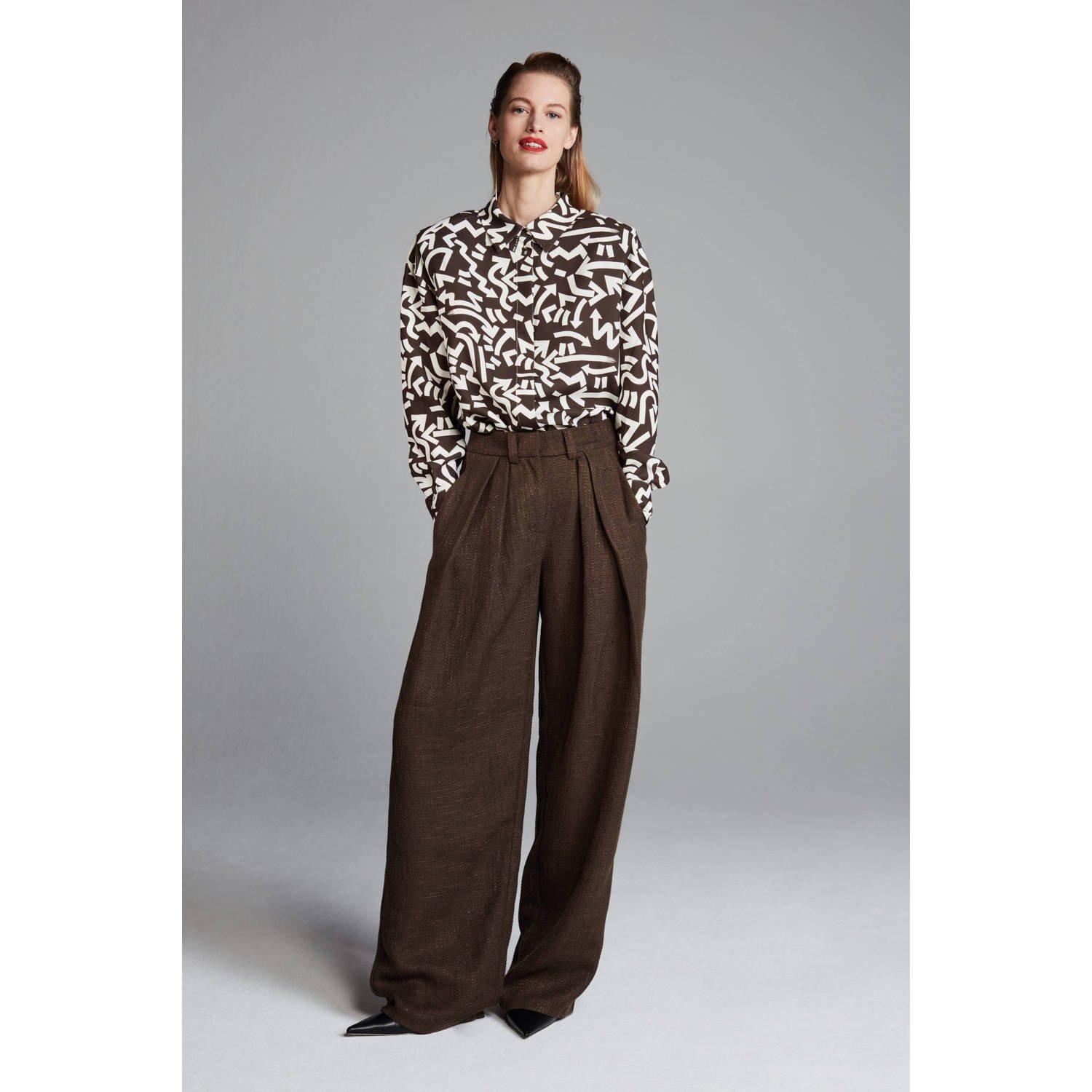 POM Amsterdam X Claes Iversen wide leg pantalon Winona donkerbruin