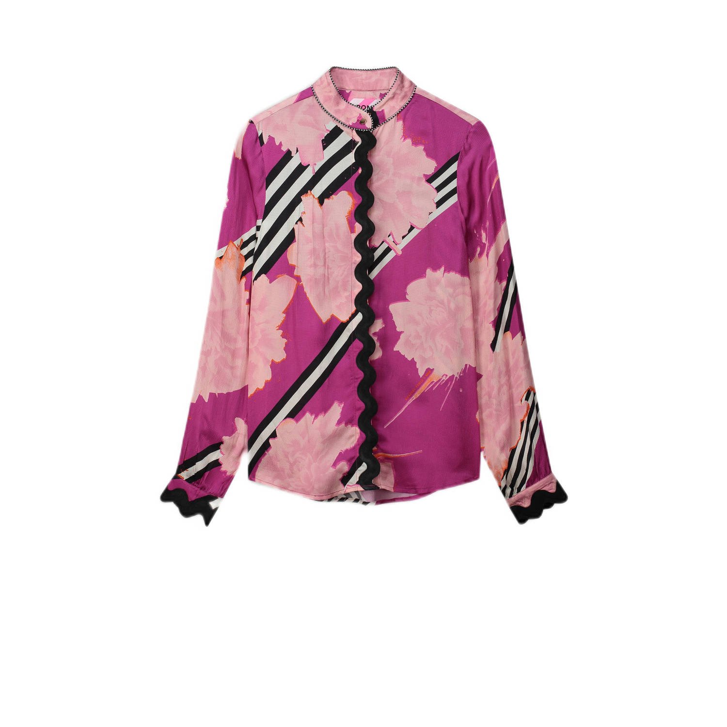 POM Amsterdam X Claes Iversen blouse Taylor met all over print roze lichtroze zwart