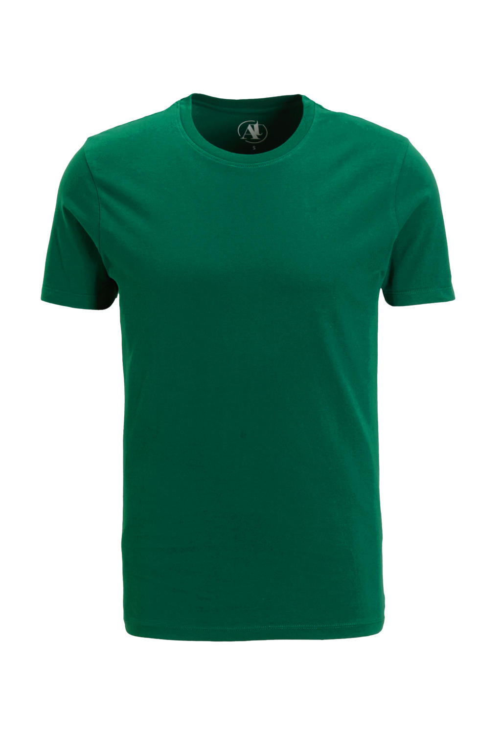 Donkergroene heren Anytime T-shirt van katoen met effen, korte mouwen, ronde hals en geweven detail