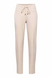 thumbnail: Zandkleurige dames &Co Woman straight fit broek van travelstof met regular waist, trekkoorden en effen