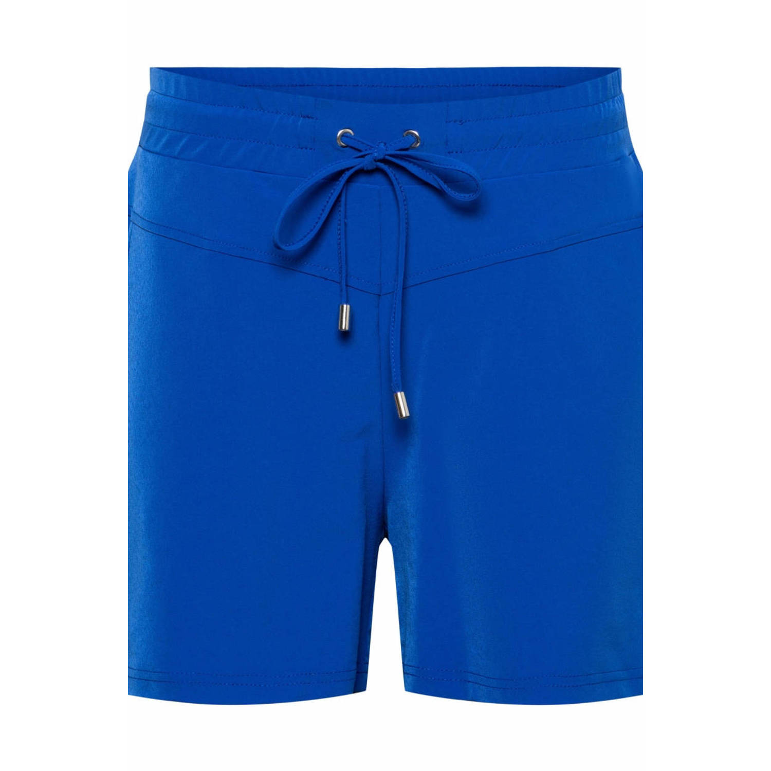 &Co Woman straight fit short van travelstof blauw