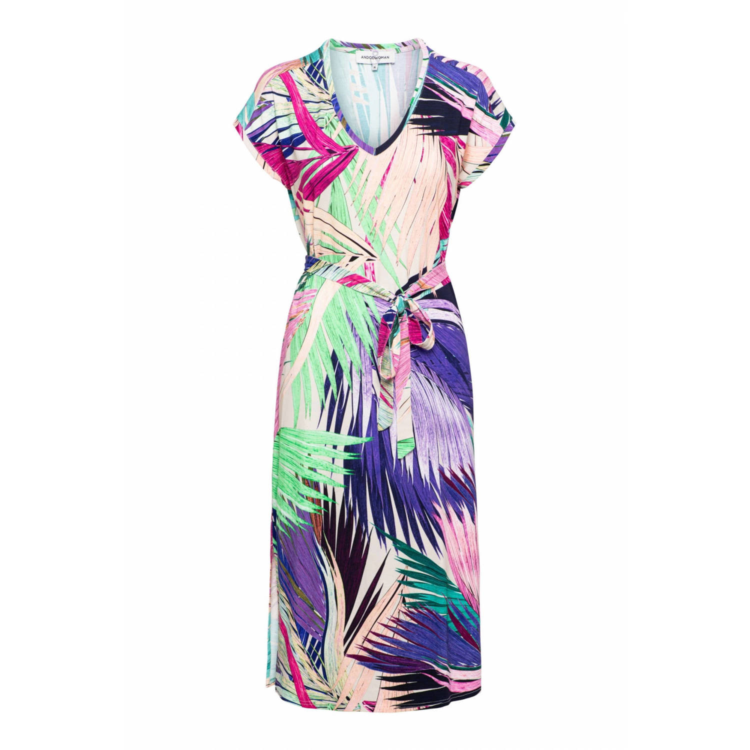&Co Woman jurk met all over print en ceintuur VALERIE MULTI LEAF multi