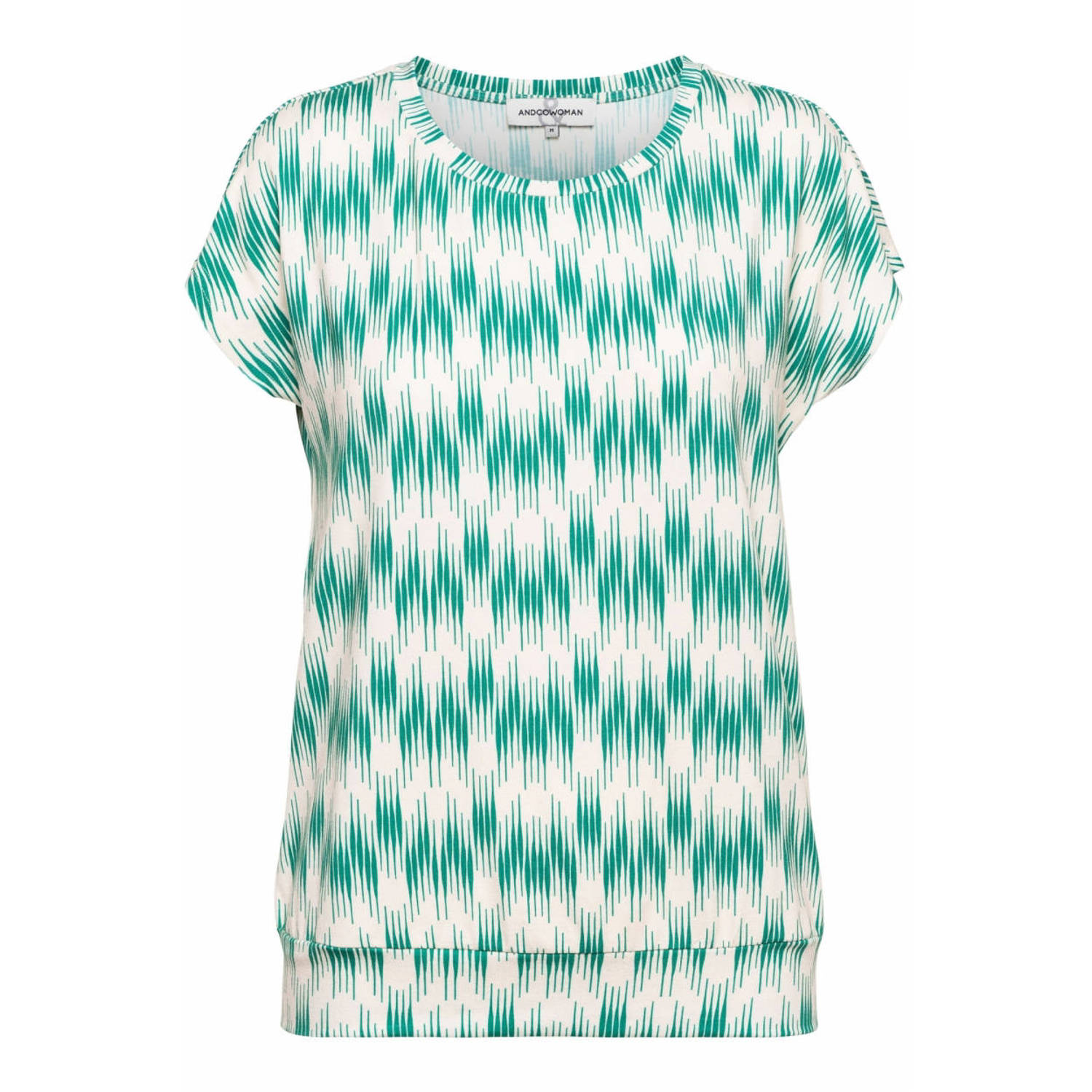 &Co Woman top met all over print LIEKE DANCING LINES groen wit