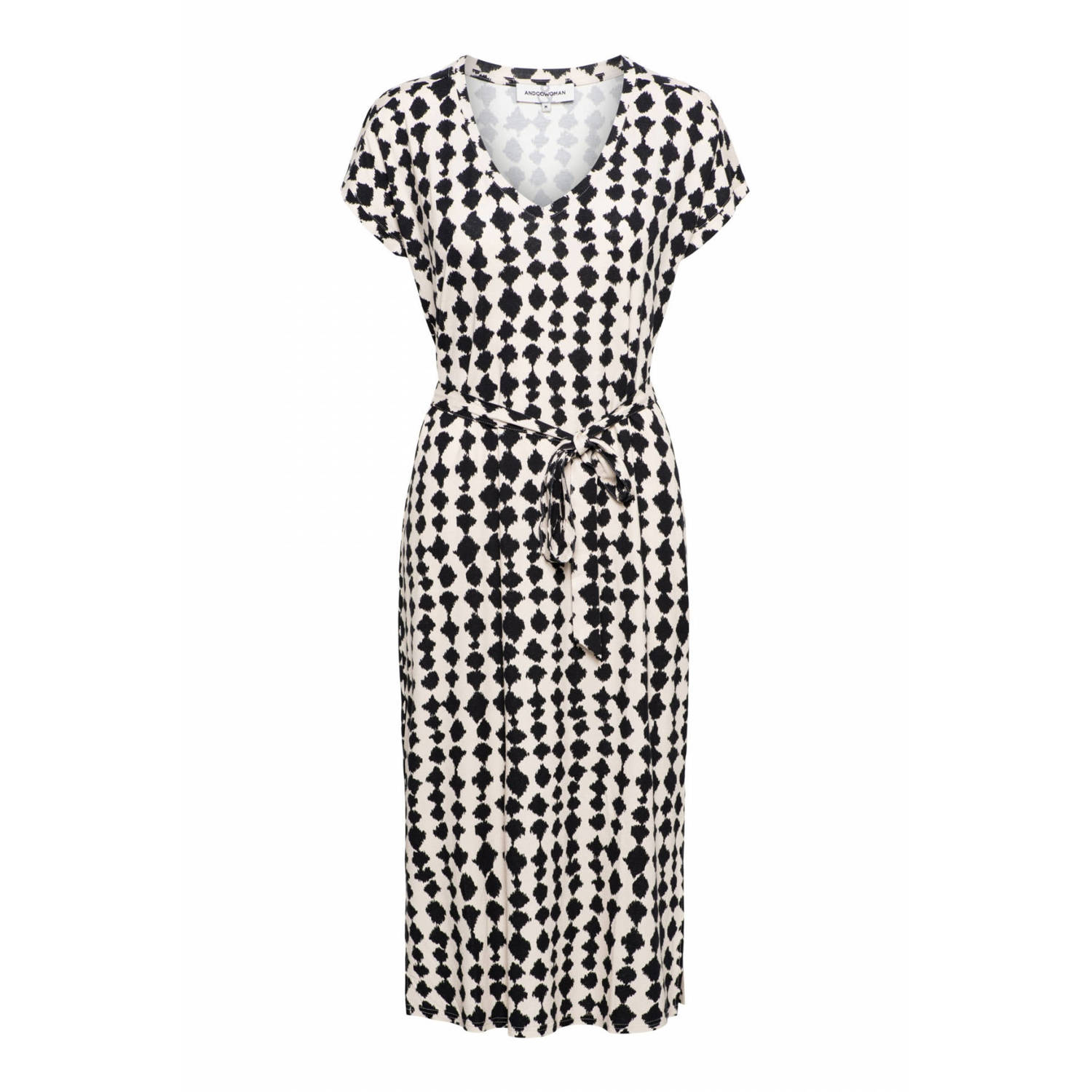 &Co Woman jurk met all over print en ceintuur VALERIE BIG DANGLE zwart wit