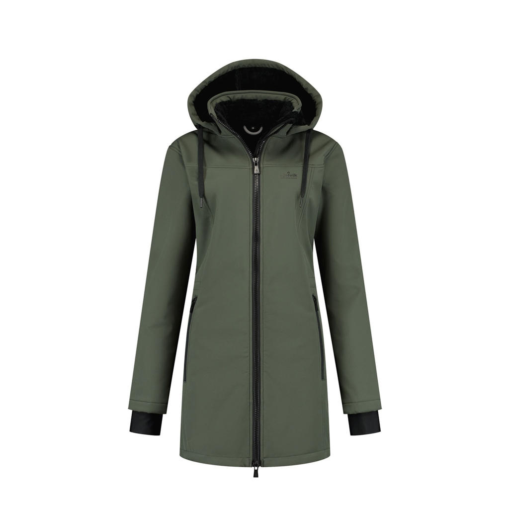 Groene dames Kjelvik outdoor jas Hedwig van polyester met lange mouwen, capuchon en ritssluiting