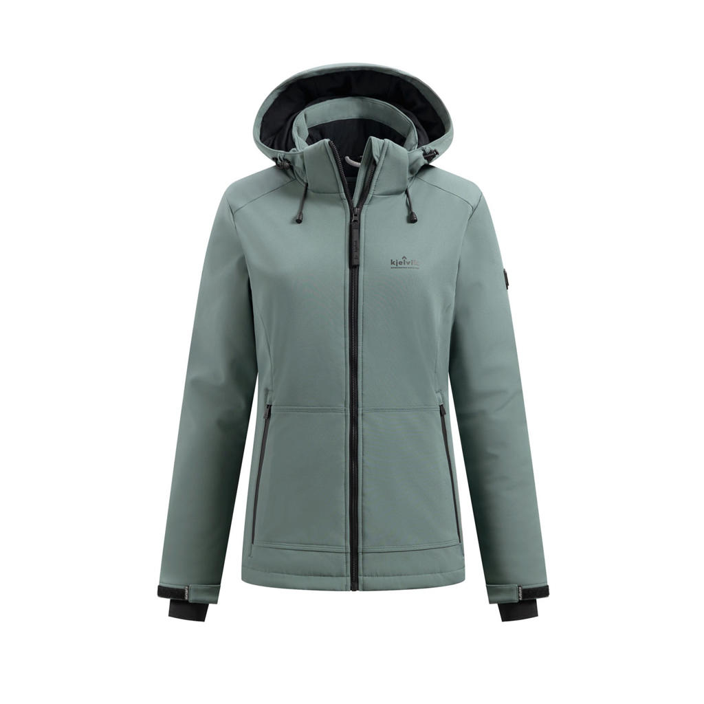 Groene dames Kjelvik jas Jutta van polyester met lange mouwen, capuchon en ritssluiting