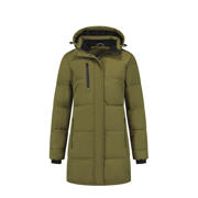 thumbnail: Olijfgroene dames Kjelvik outdoor jas Stine van polyester met effen, lange mouwen, capuchon en 2-way rits