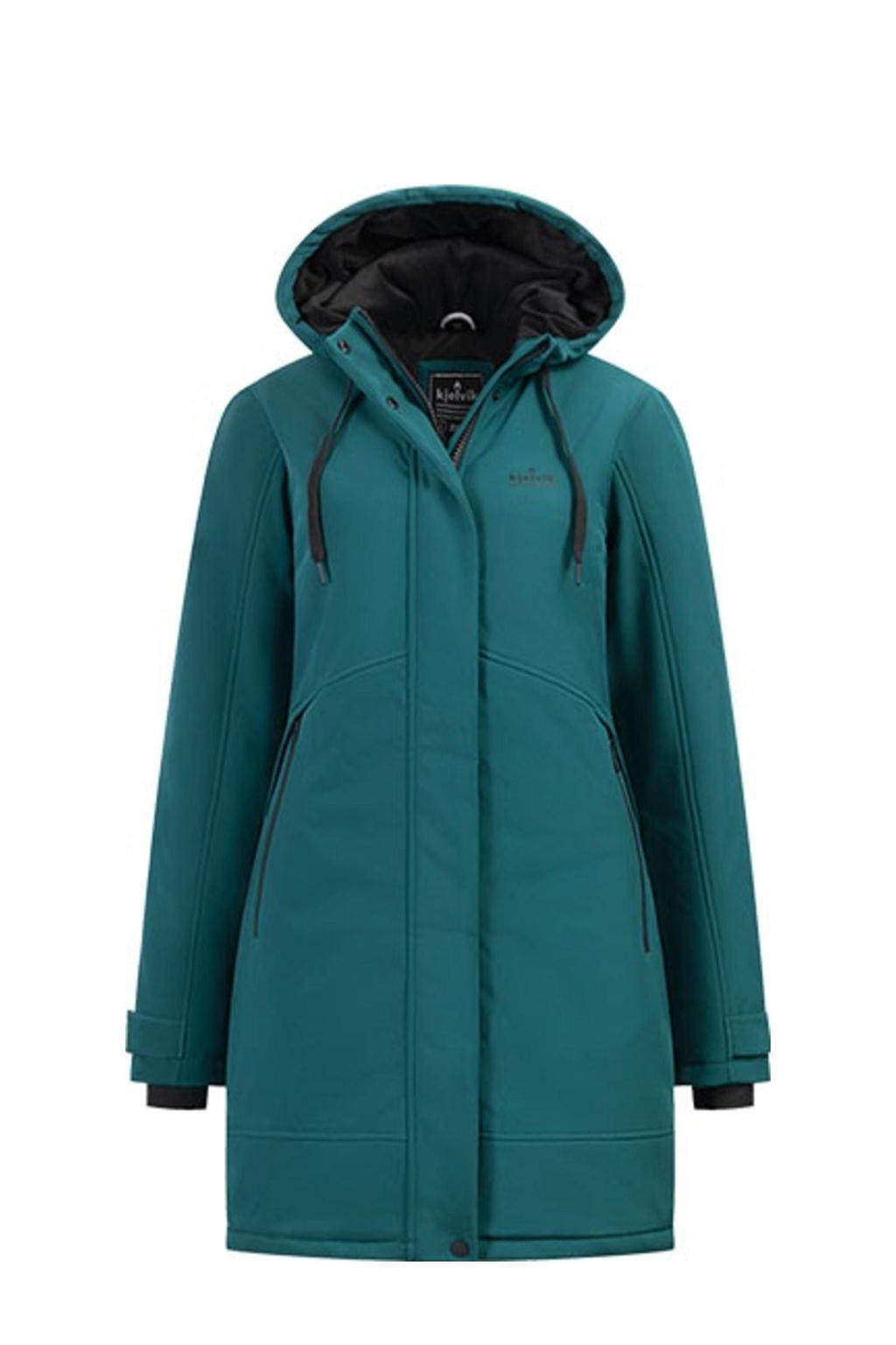 Petrolkleurige dames Kjelvik outdoor jas Runa van polyester met lange mouwen, capuchon en ritssluiting