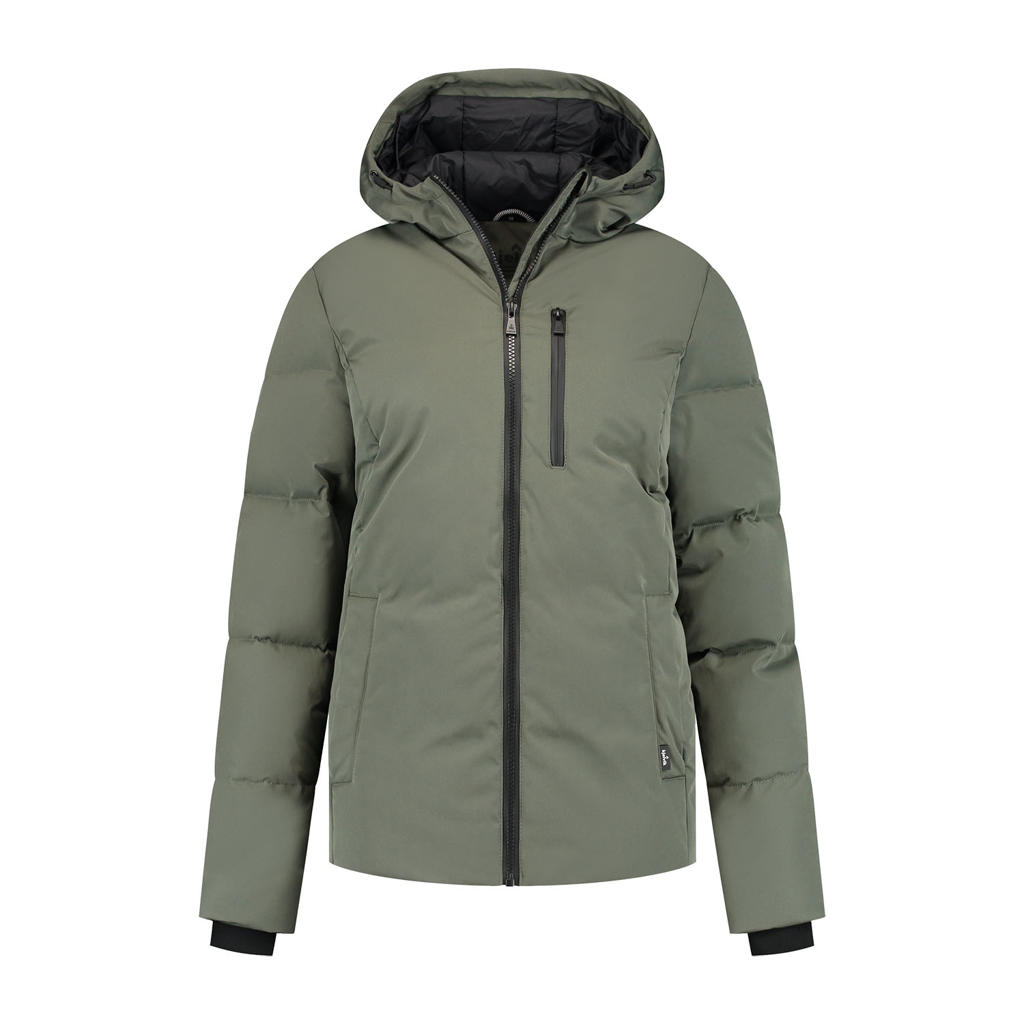 Groene dames Kjelvik outdoor jas Erica van polyester met effen, lange mouwen, capuchon en ritssluiting
