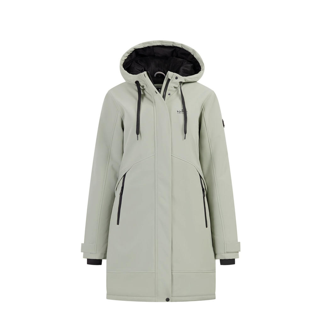 Lichtgroene dames Kjelvik outdoor jas Runa van polyester met lange mouwen, capuchon en ritssluiting