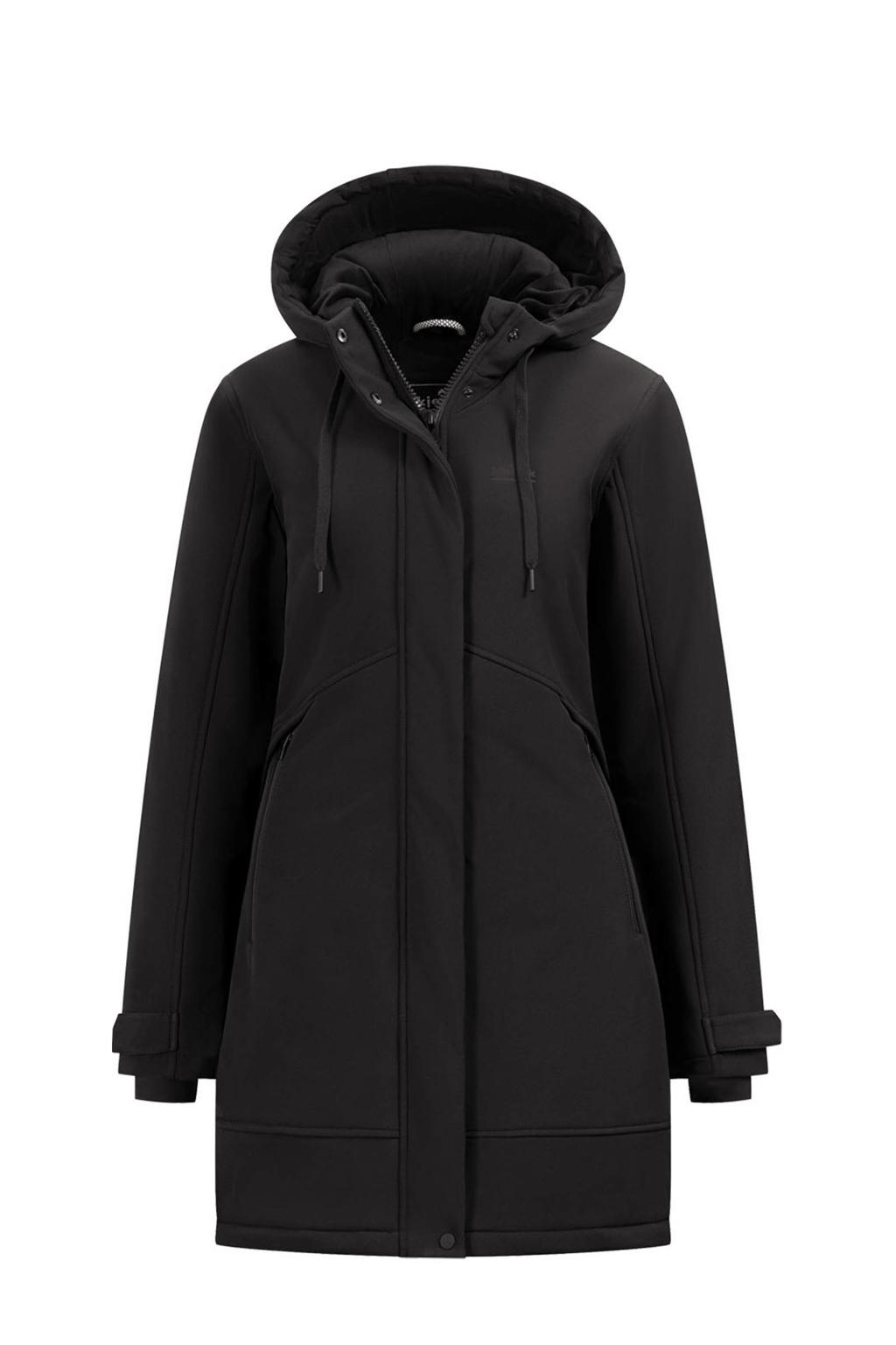 Zwarte dames Kjelvik outdoor jas Runa van polyester met lange mouwen, capuchon en ritssluiting