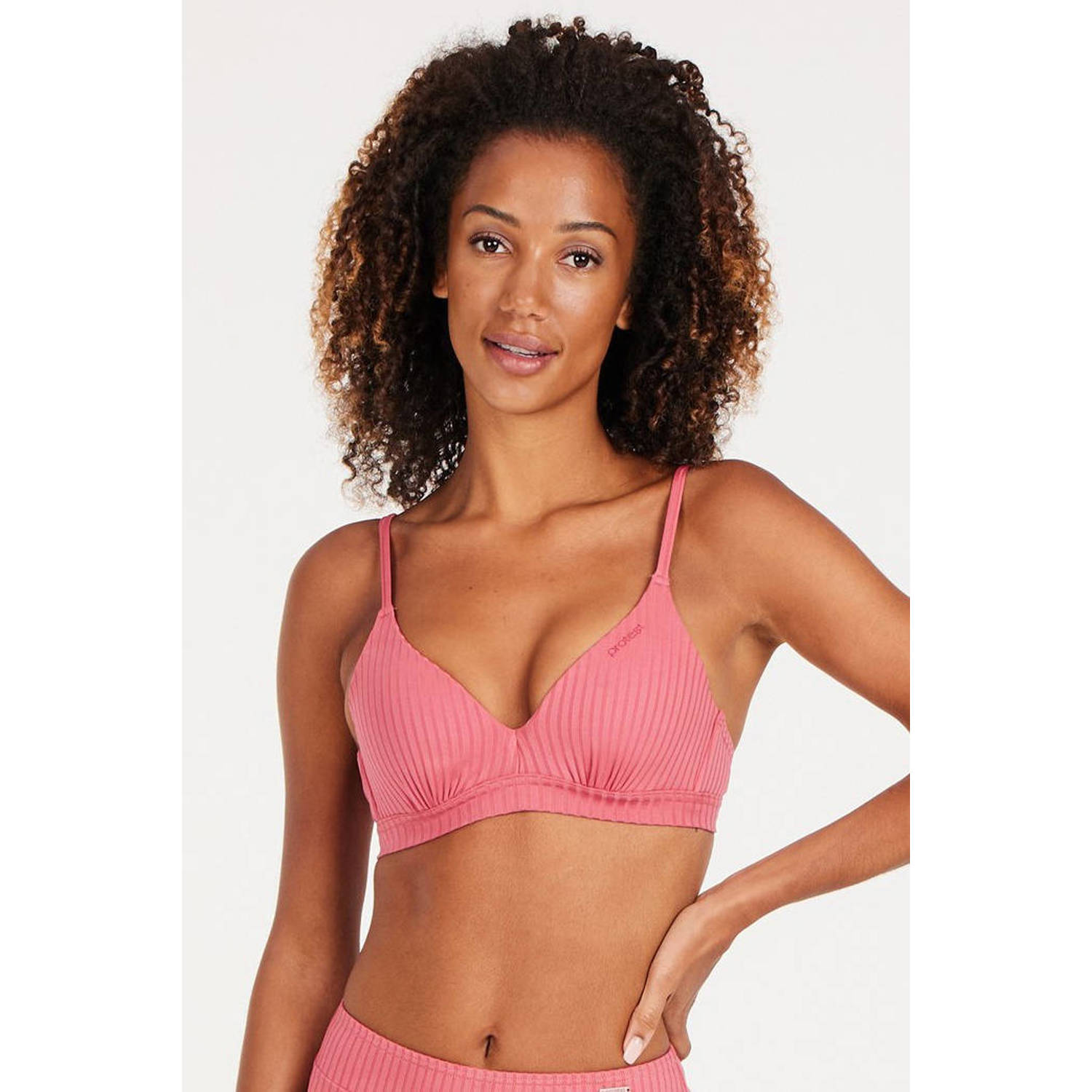 Protest high waist bikinibroekje MIXTYPE met ribstructuur roze