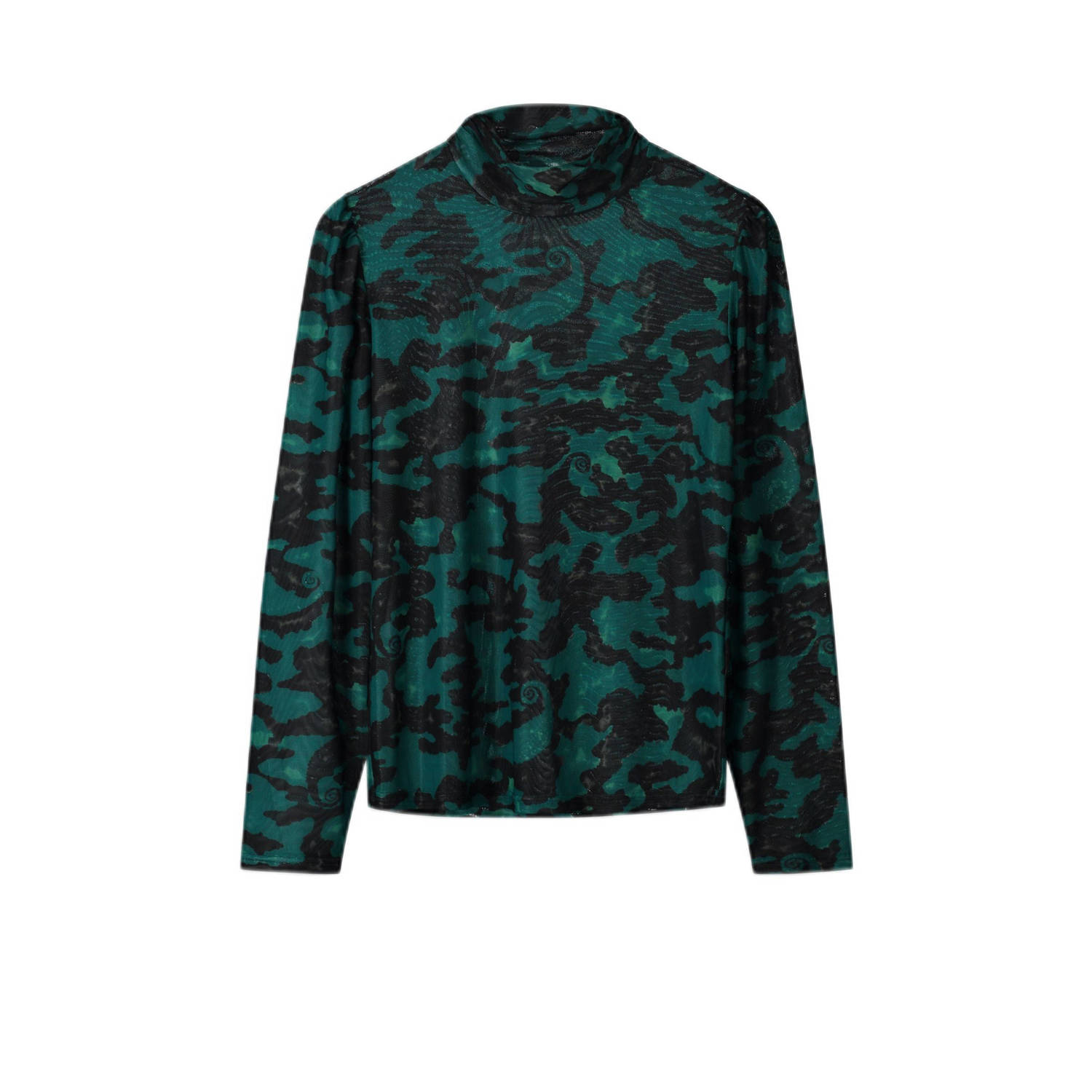 POM AMSTERDAM Dames Tops & T-shirts Turtleneck Camo Teal Green Roest