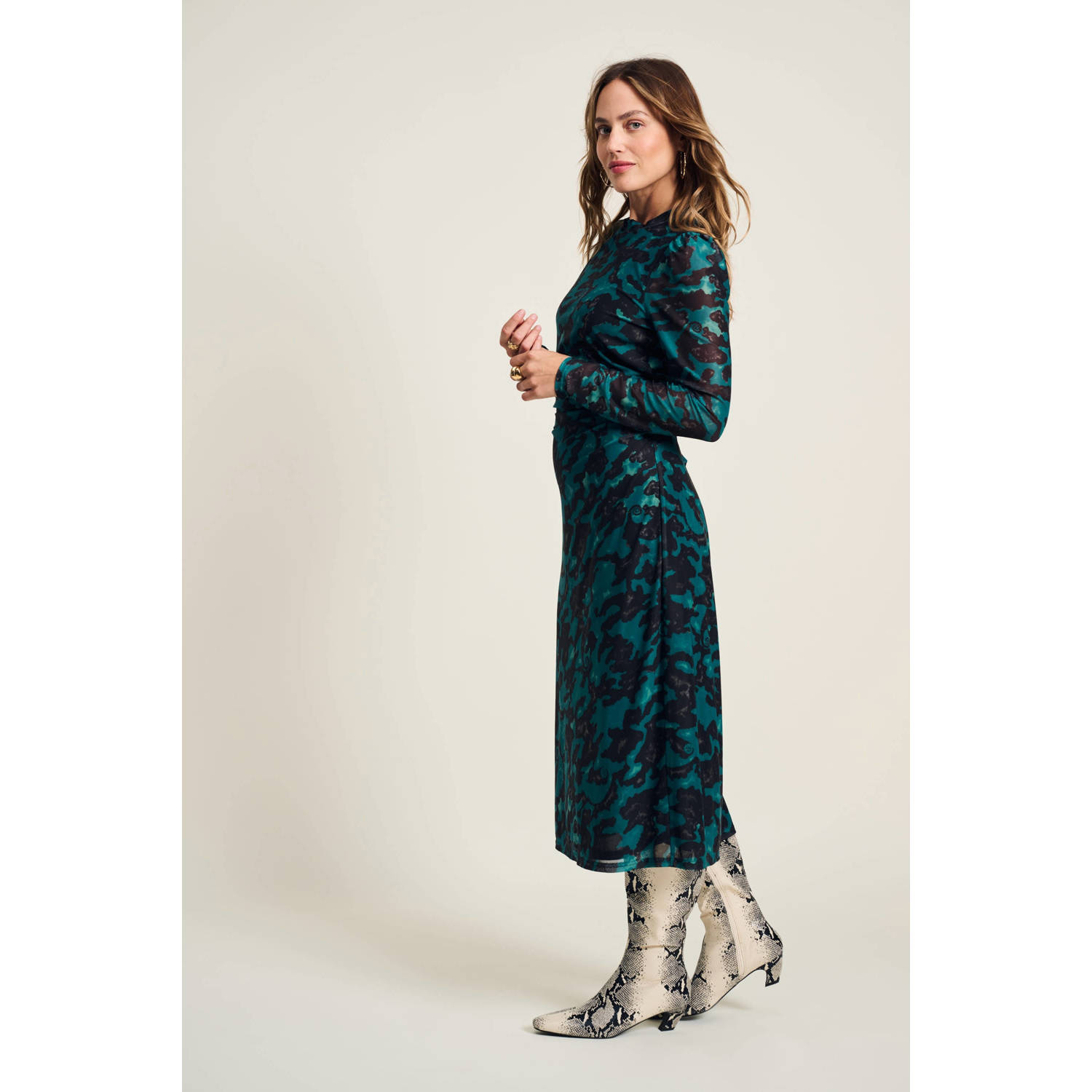 POM Amsterdam semi-transparante mesh jurk met camouflageprint groen zwart