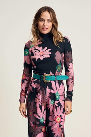gebloemde top roze/zwart