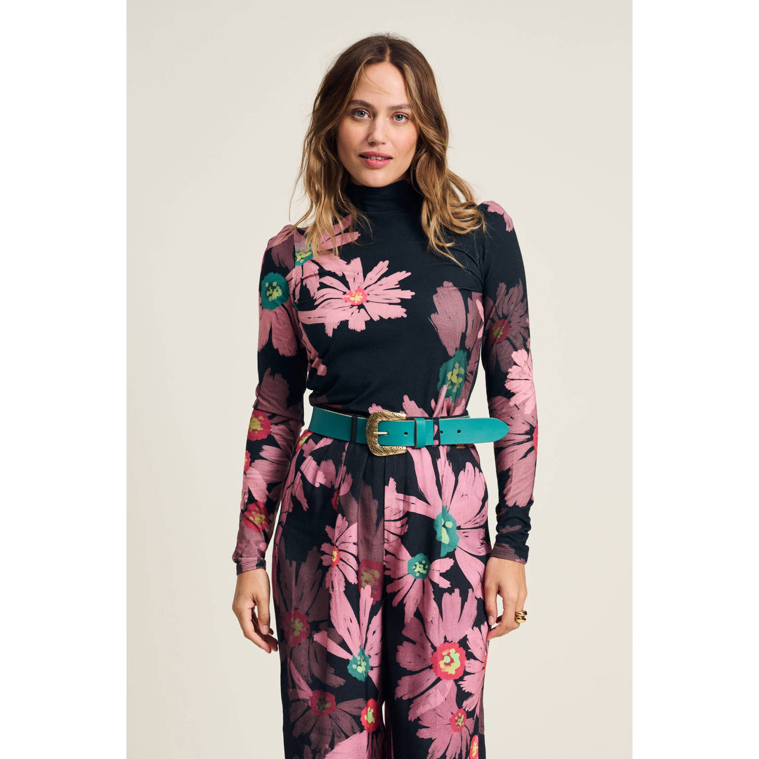 POM Amsterdam gebloemde top roze zwart