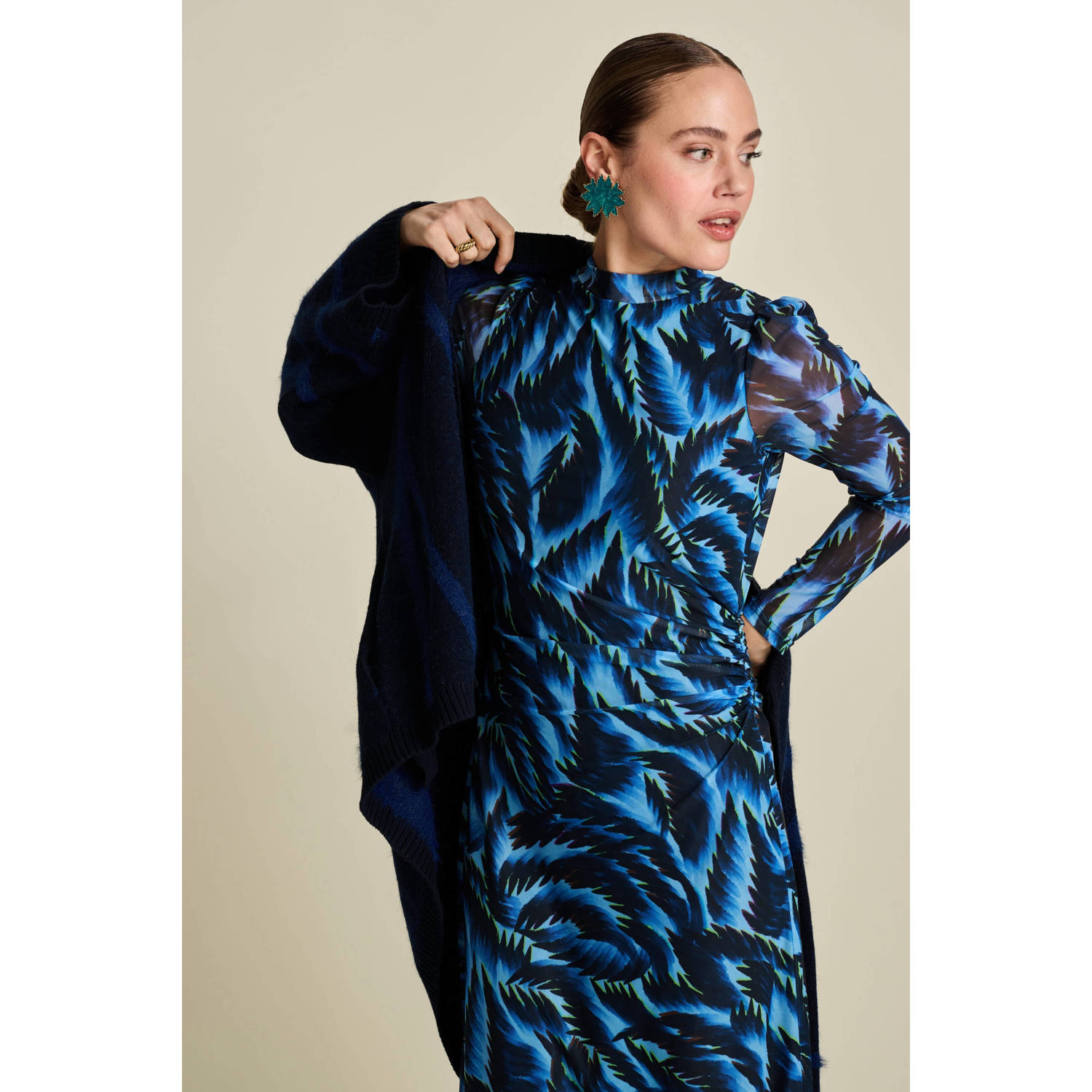POM Amsterdam jurk met all over print donkerblauw blauw zwart
