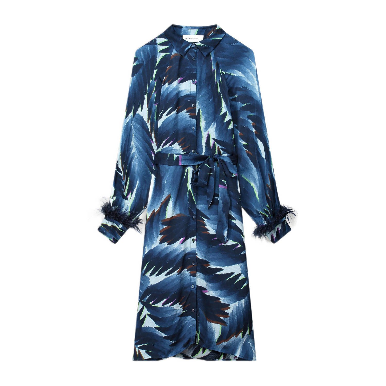 POM Amsterdam blousejurk met all over print donkerblauw blauw wit