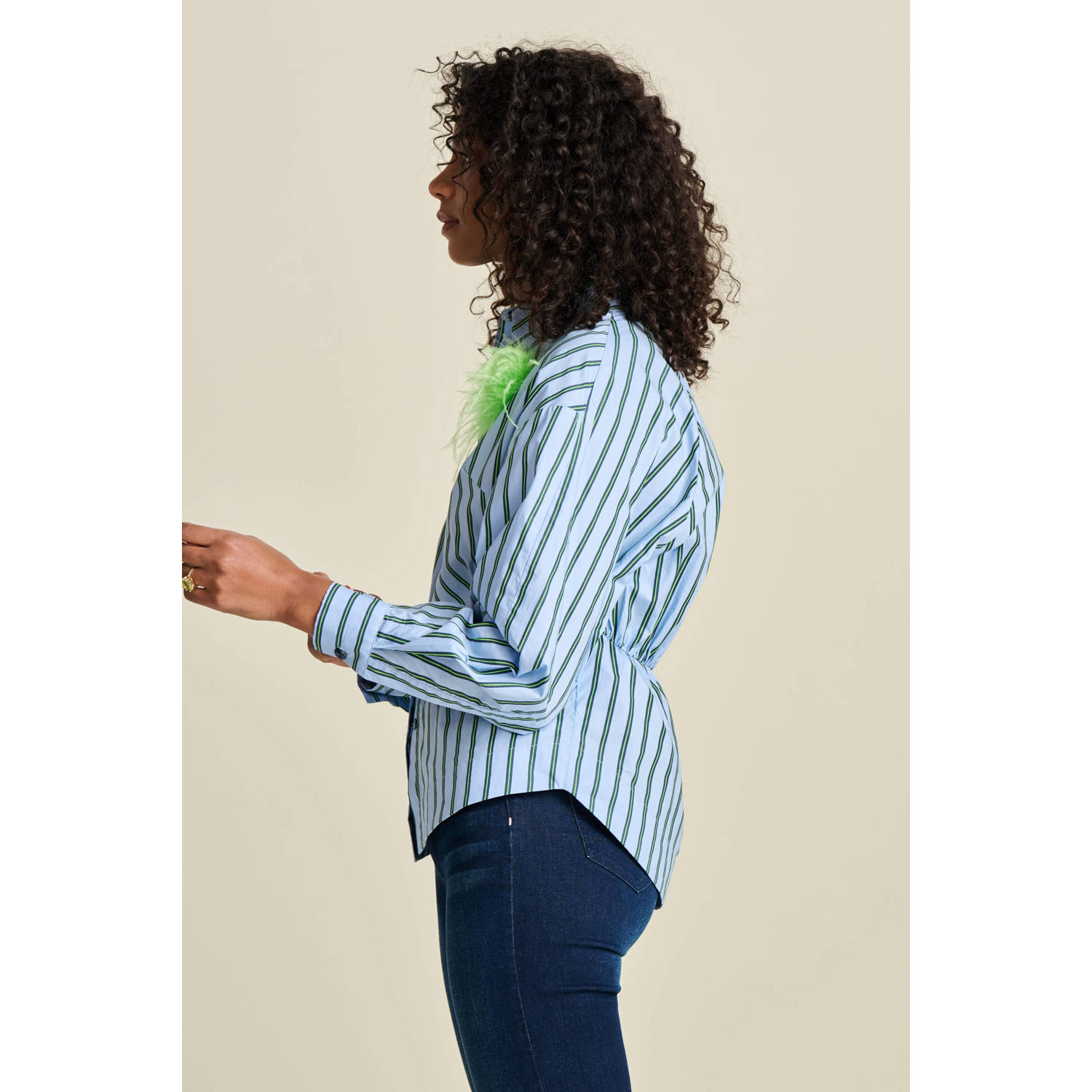 POM Amsterdam gestreepte blouse blauw donkerblauw