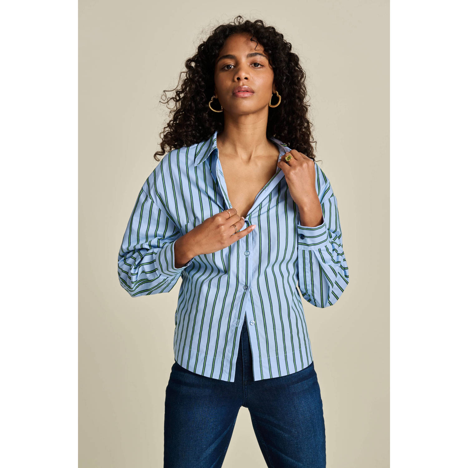 POM Amsterdam gestreepte blouse blauw donkerblauw