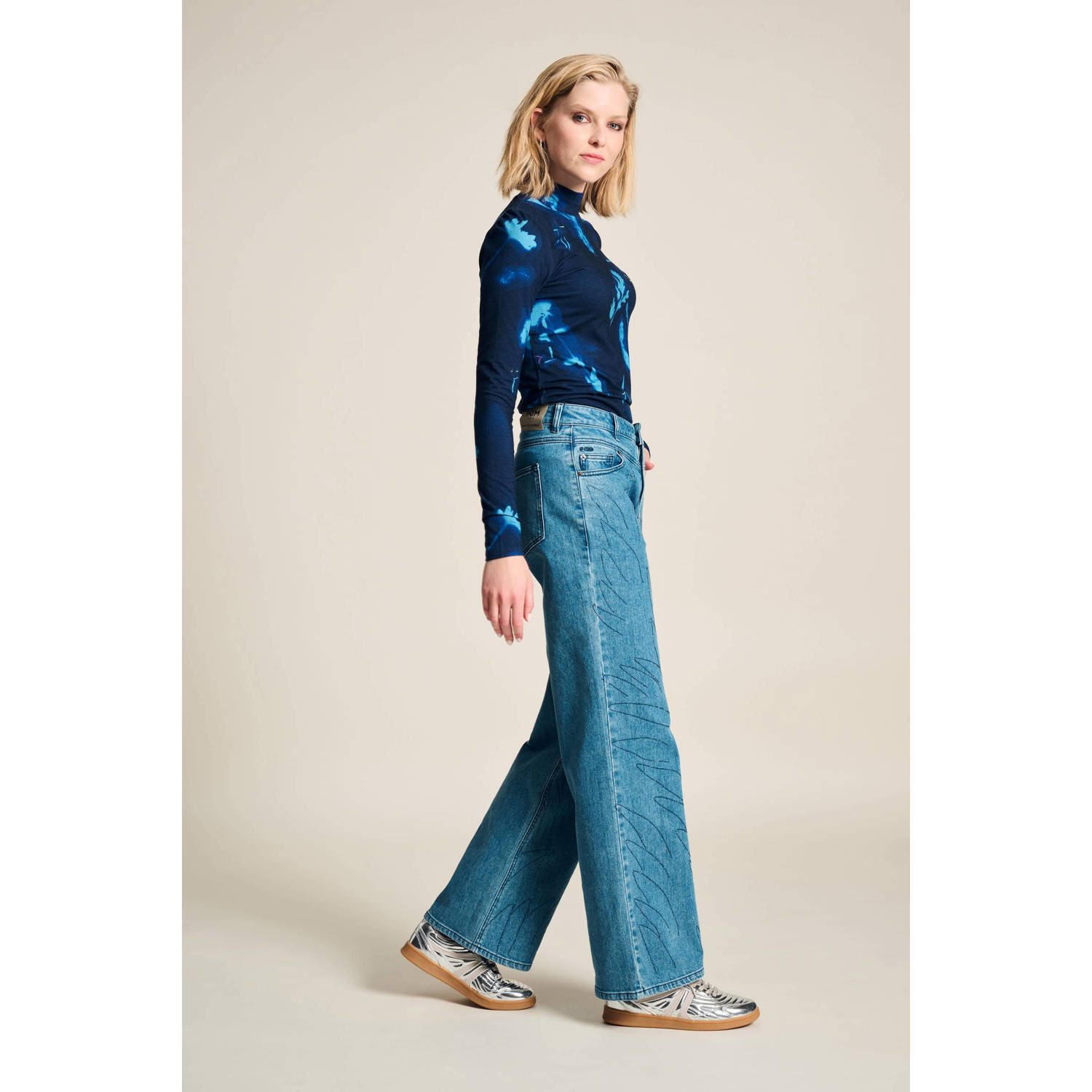 POM Amsterdam top met all over print donkerblauw blauw