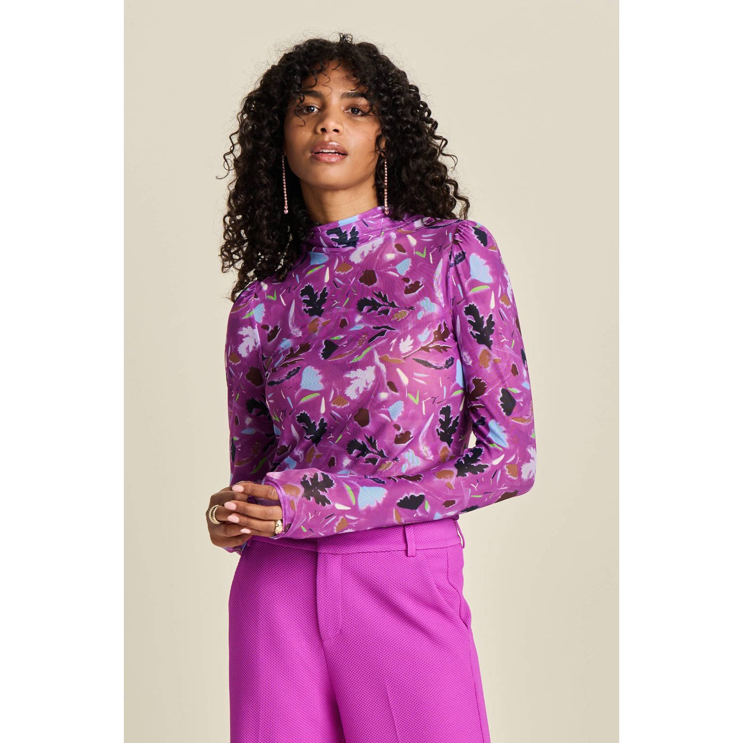 POM AMSTERDAM Dames Tops & T-shirts Featherfest Cactus Pink Paars