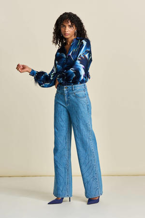 wide leg jeans met strass steentjes medium blue denim