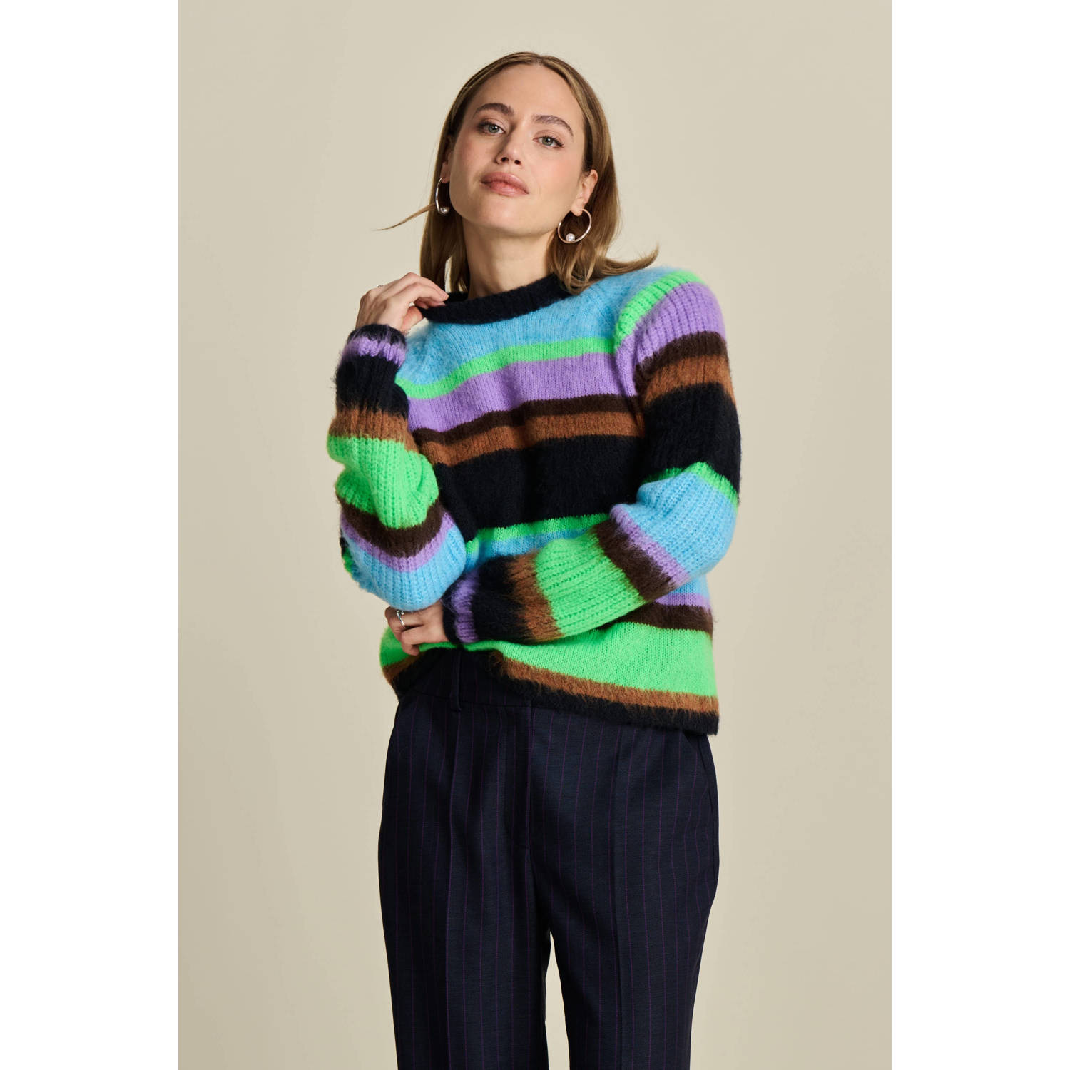 POM AMSTERDAM Dames Truien & Vesten Pullover Brushed Stripes Multi