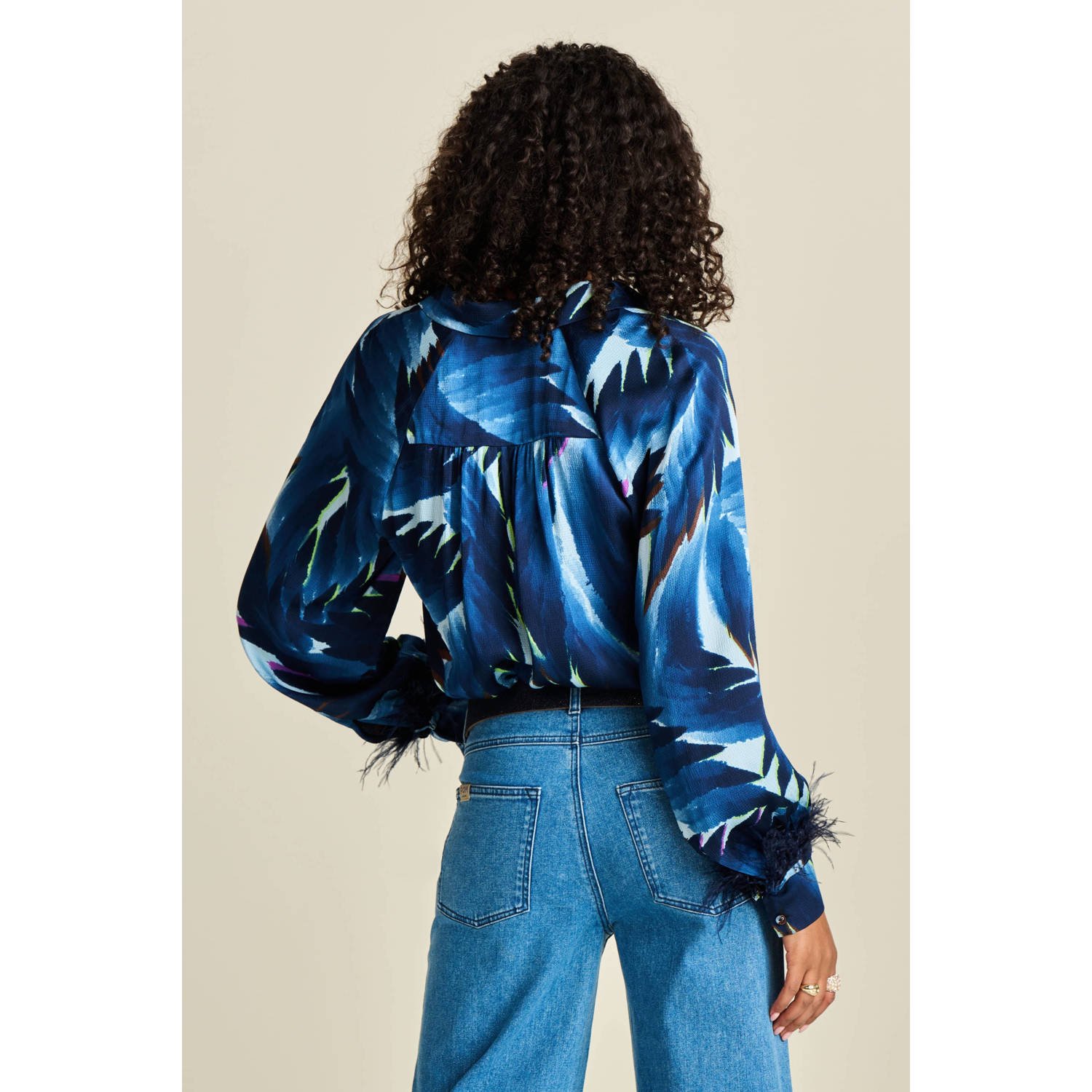 POM Amsterdam blouse met all over print blauw donkerblauw wit