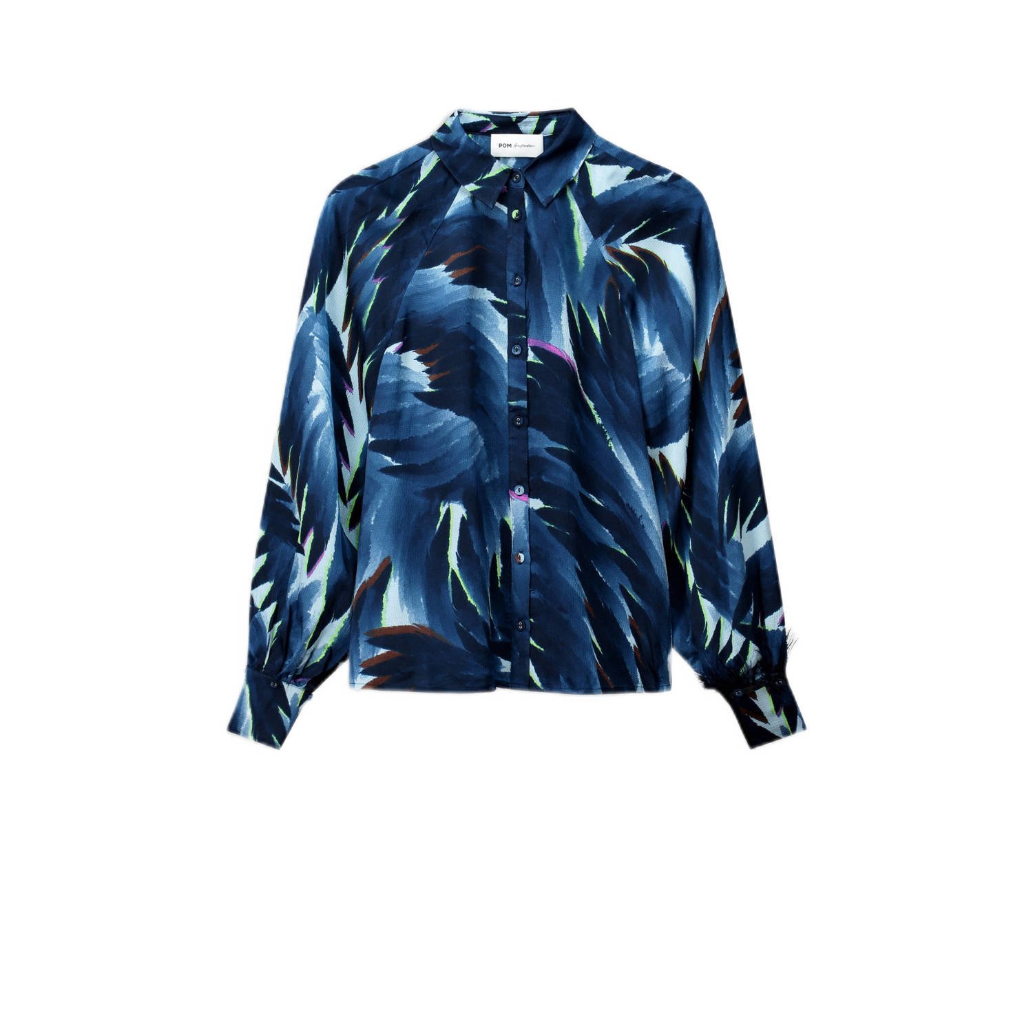 POM Amsterdam blouse met all over print blauw donkerblauw wit