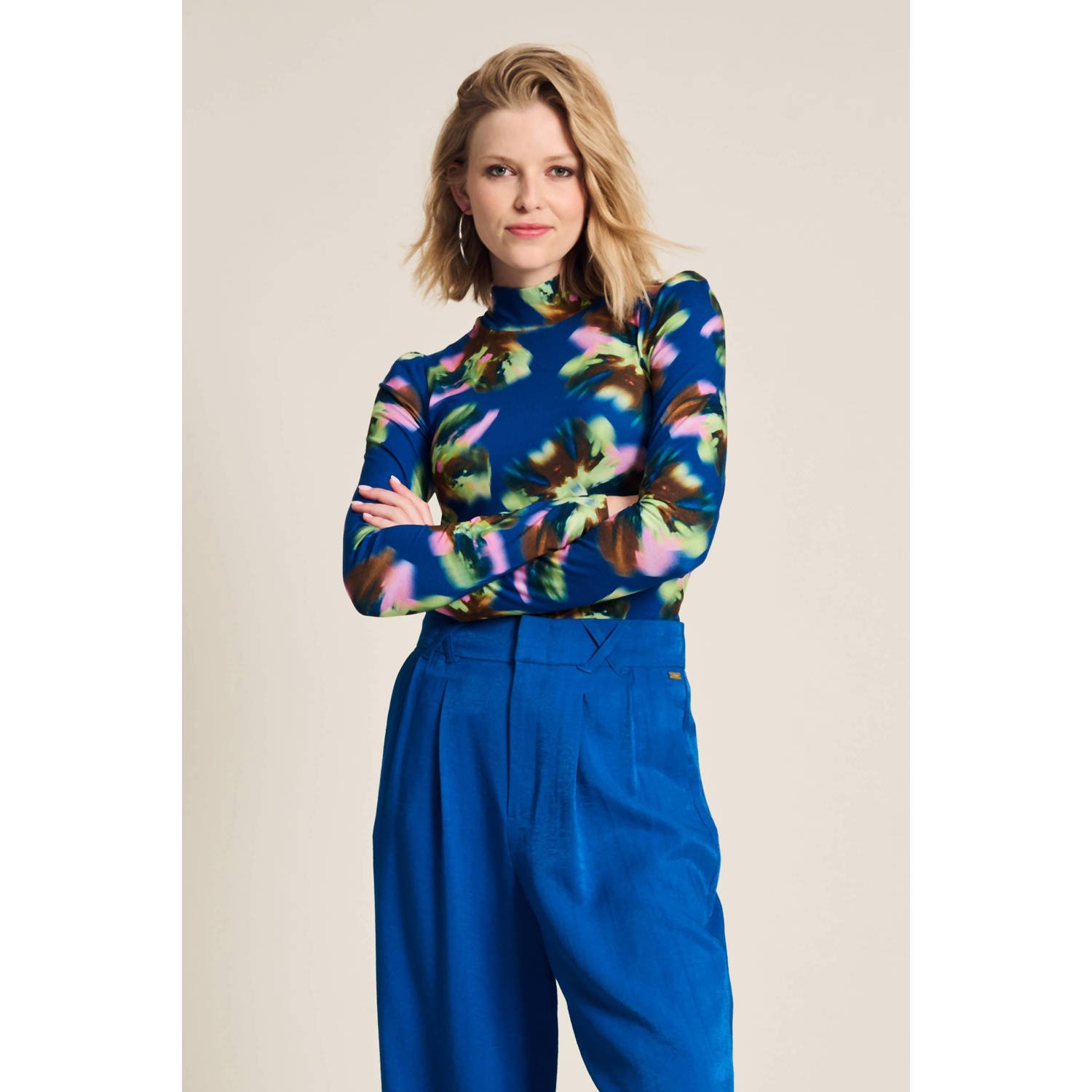 POM Amsterdam top met all over print blauw multi