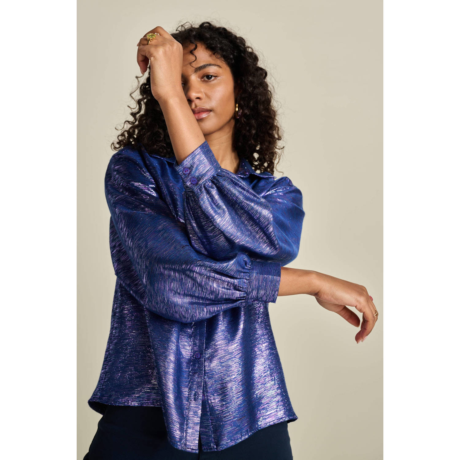 POM AMSTERDAM Dames Blouses Violet Festive Blue Paars