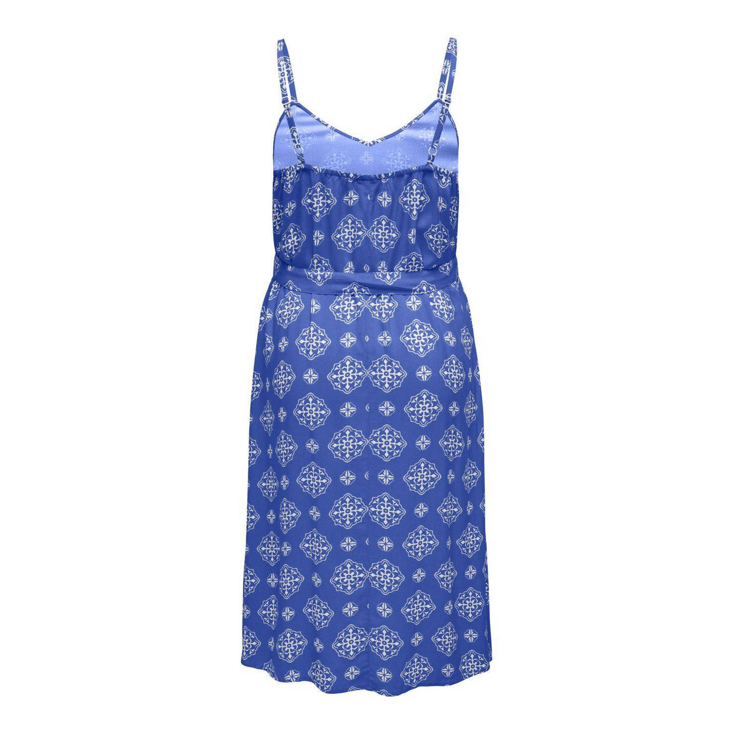 ONLY CARMAKOMA jurk CARBLUES met all over print en ceintuur blauw ecru