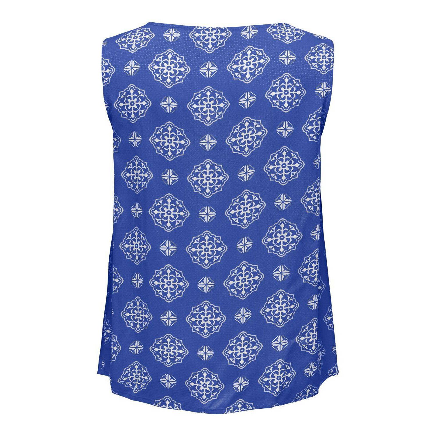 ONLY CARMAKOMA blousetop CARBLUES met all over print blauw ecru