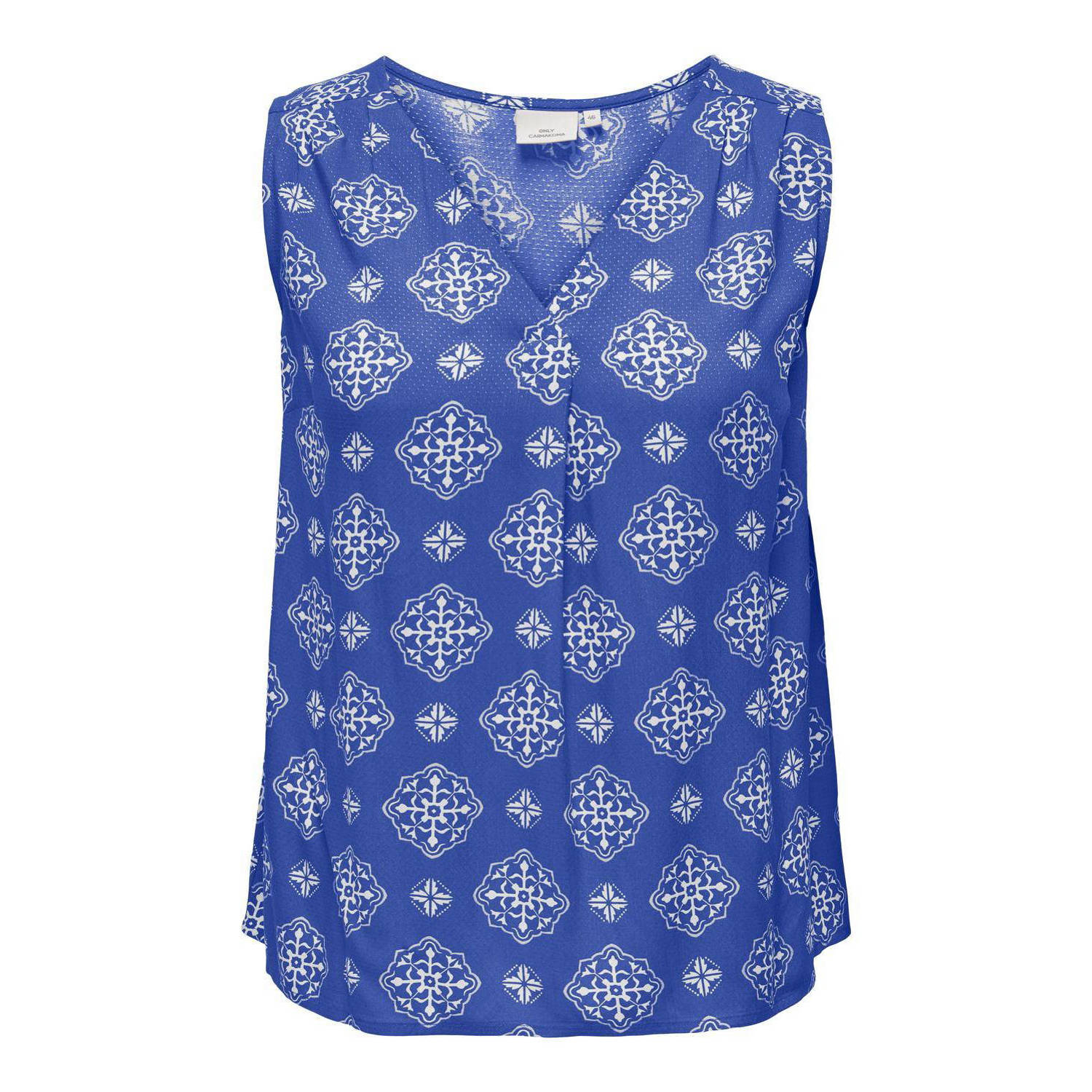 ONLY CARMAKOMA blousetop CARBLUES met all over print blauw ecru