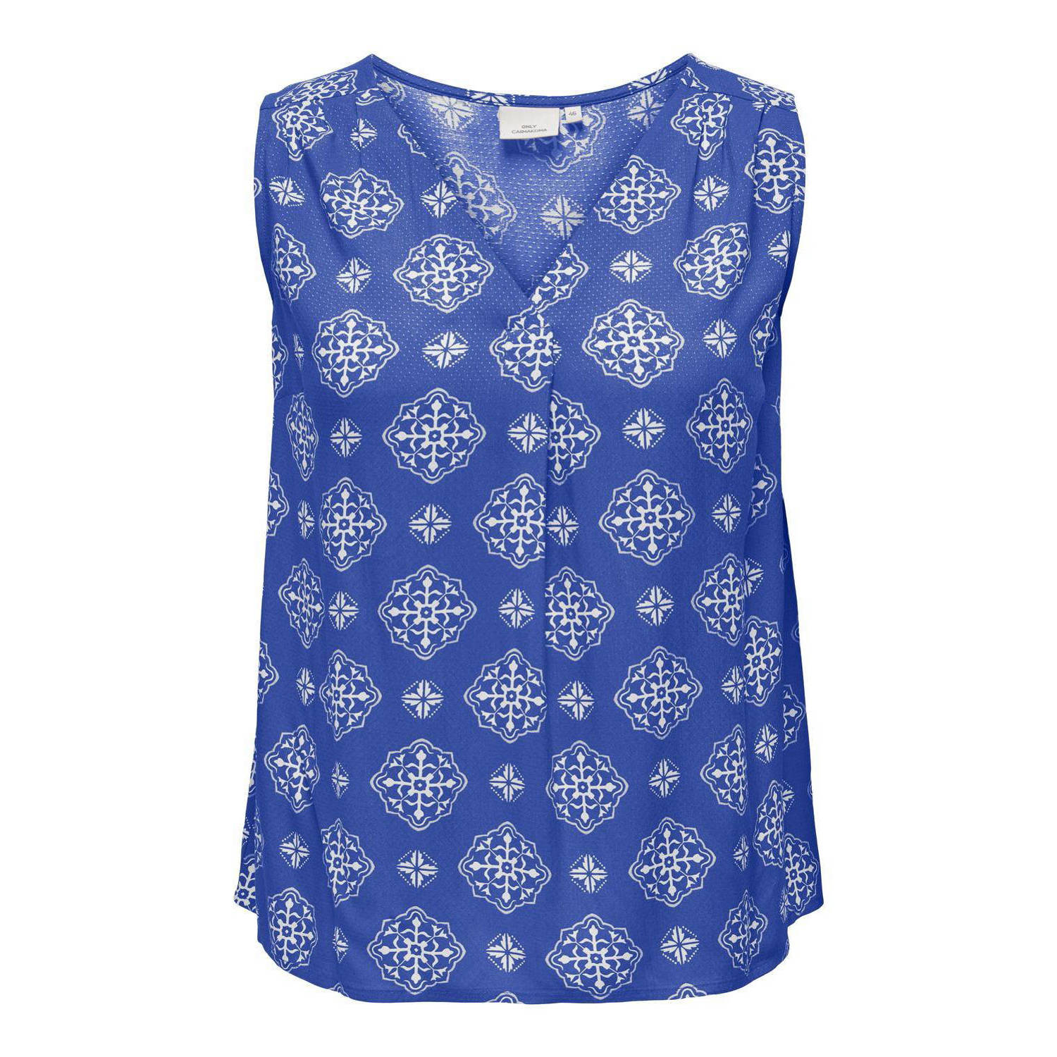 ONLY CARMAKOMA blousetop CARBLUES met all over print blauw ecru