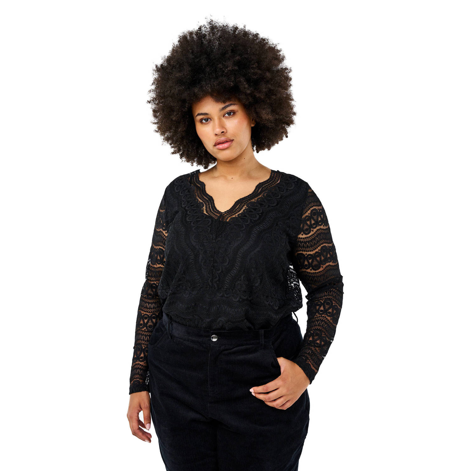 Zizzi semi-transparante kanten top zwart