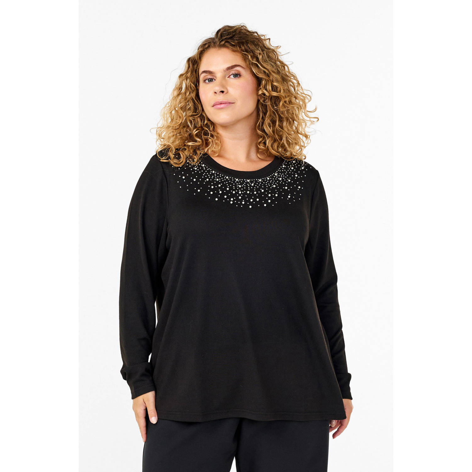 Zizzi top met strass zwart