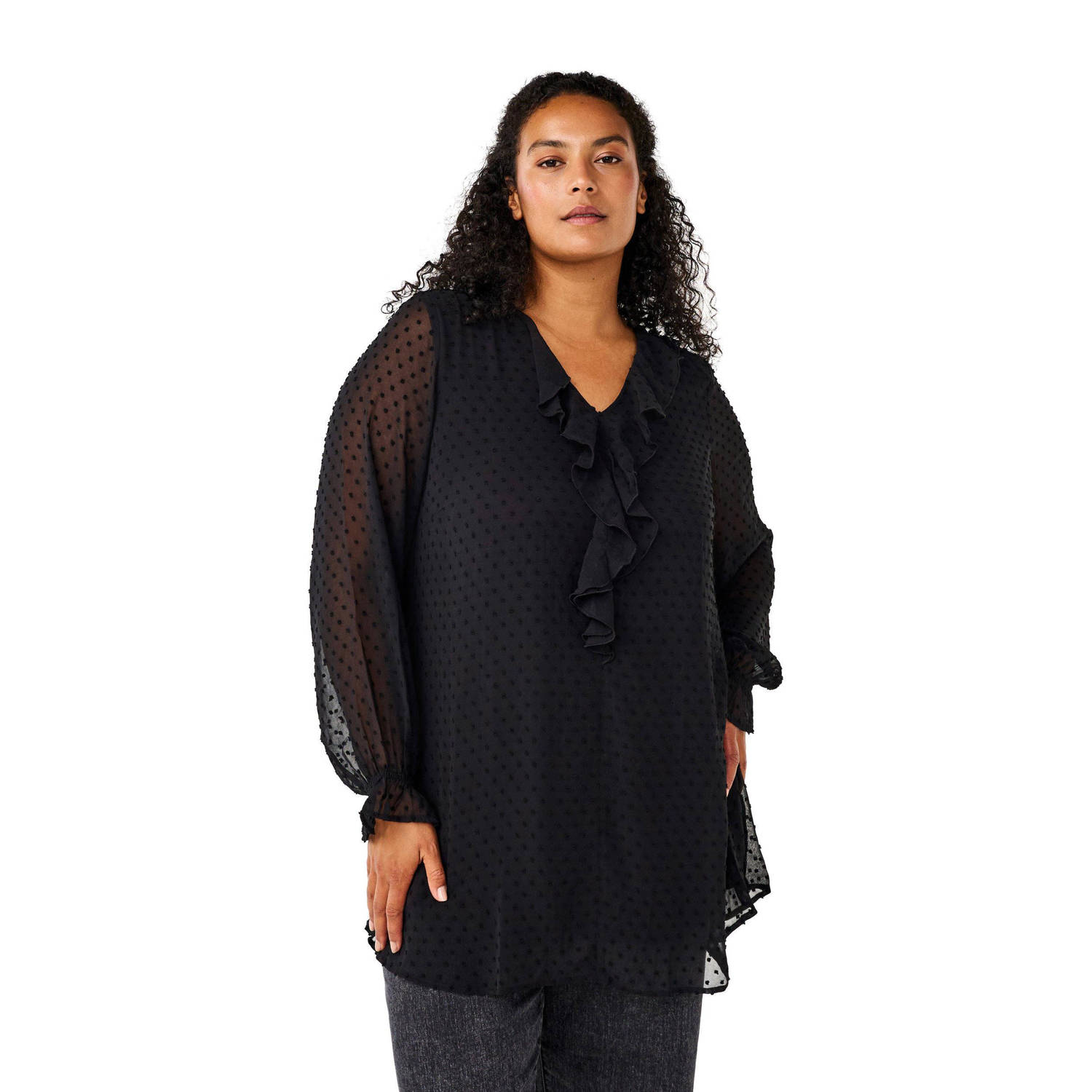 Zizzi semi-transparante top zwart