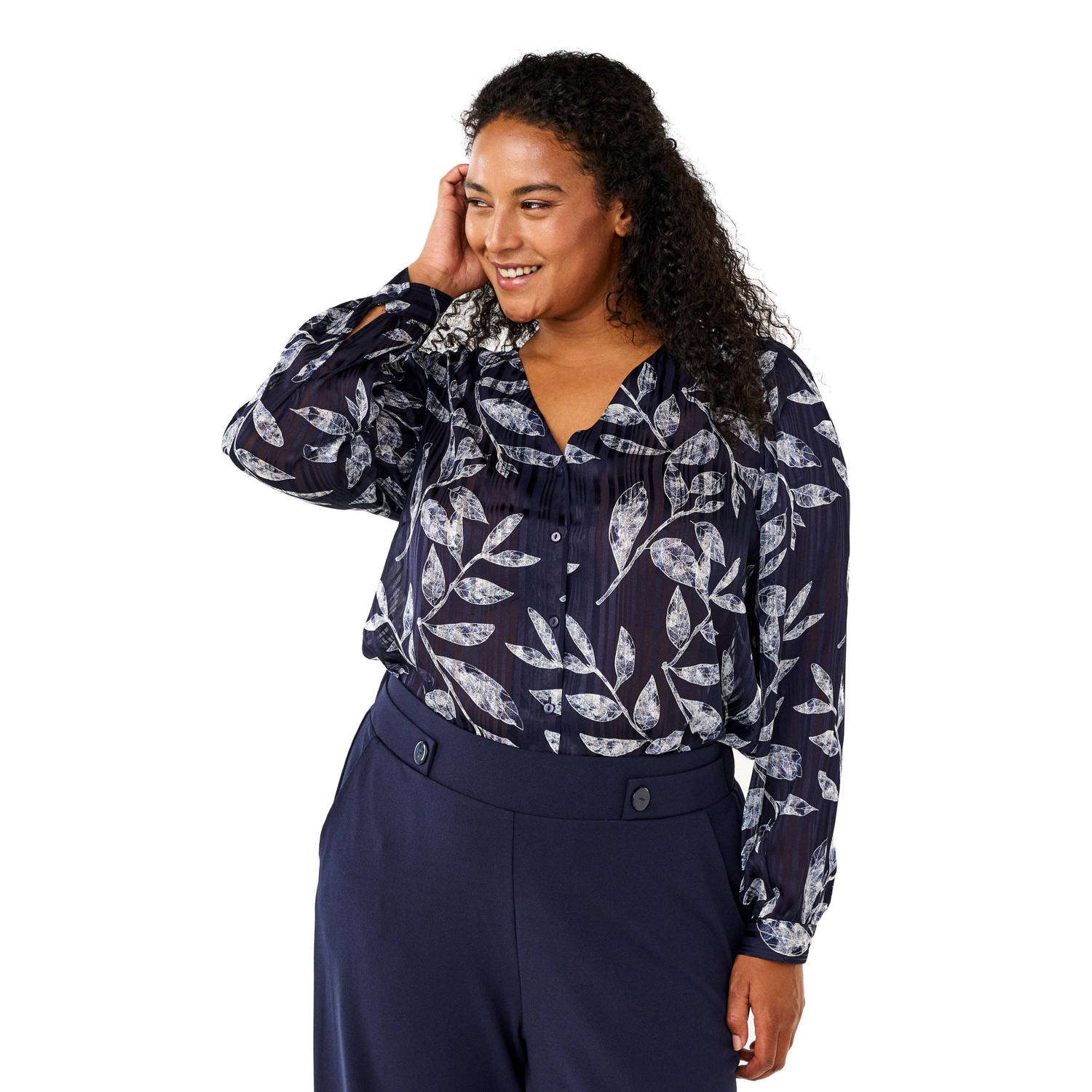 Zizzi blouse met all over print donkerblauw