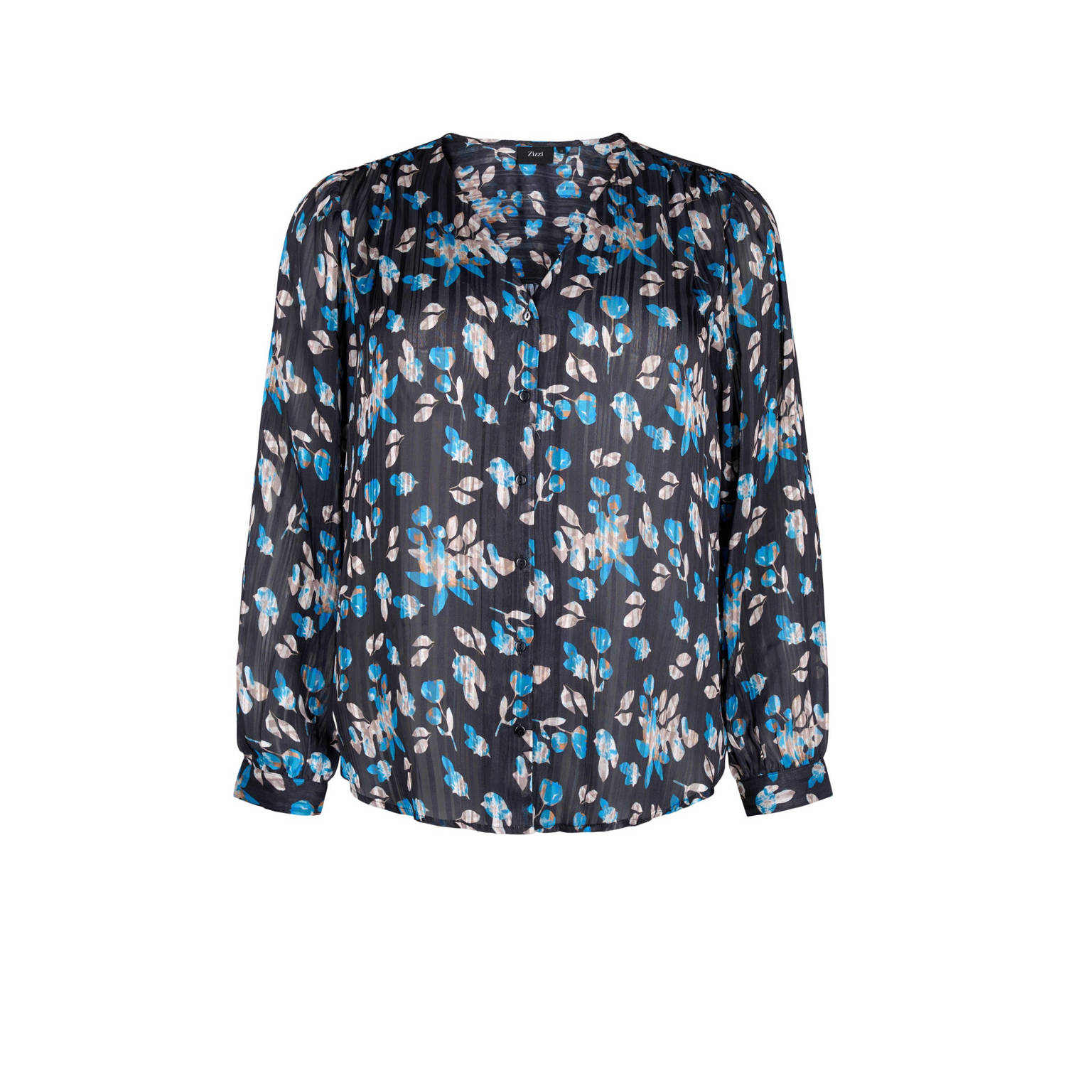 Zizzi blouse met all over print zwart blauw beige