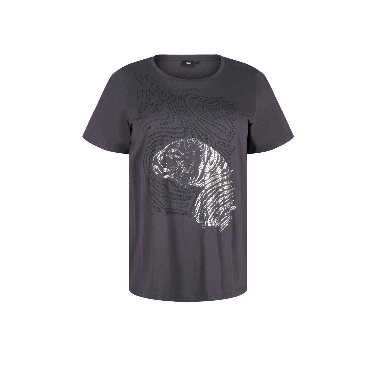 Zizzi jersey T-shirt met printopdruk grijs