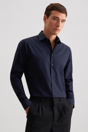 slim fit overhemd donkerblauw